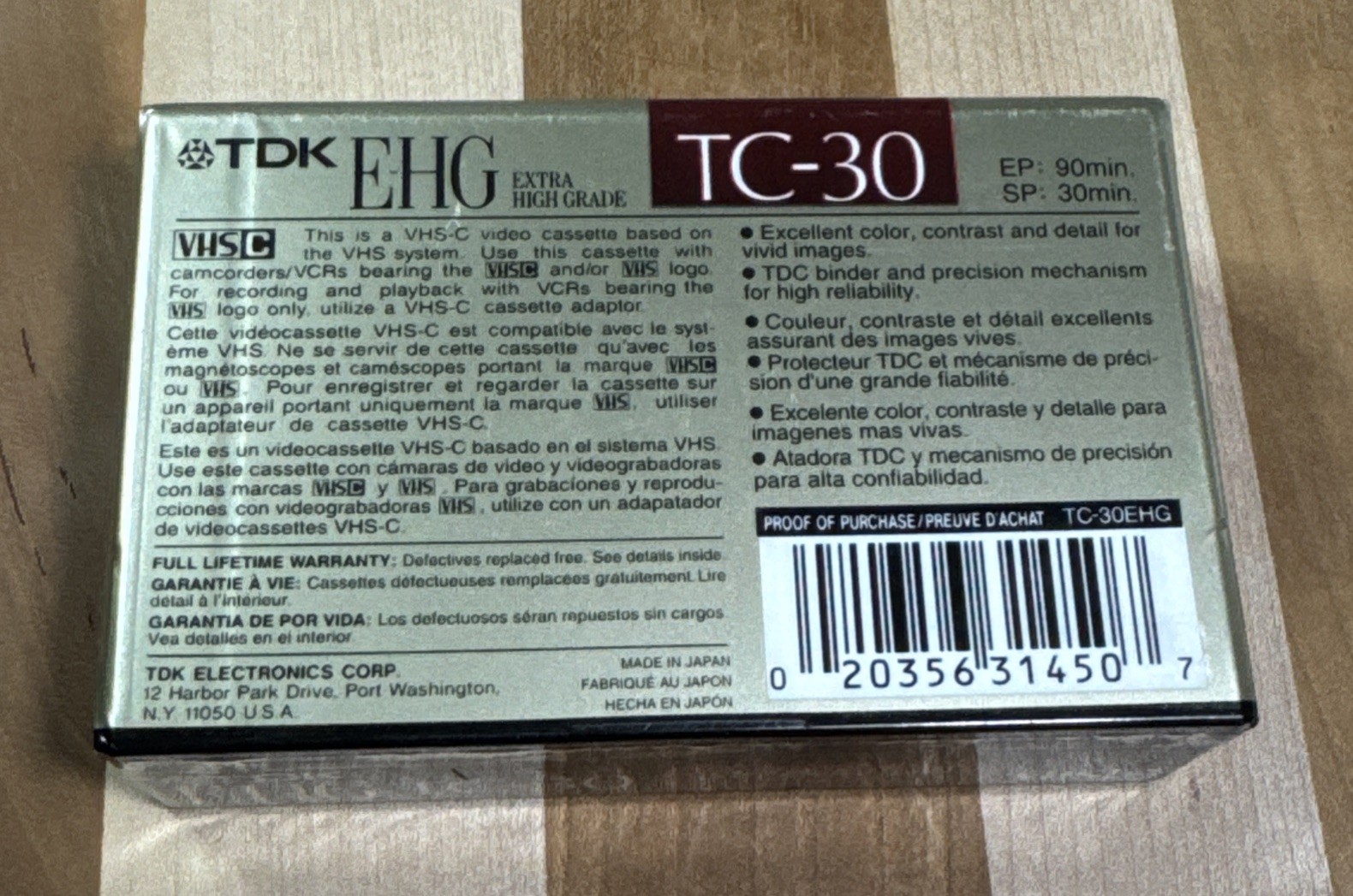 TDK Extra High Grade Sound And Color TC-30 VHS-C Cassette Tape For Camcorders