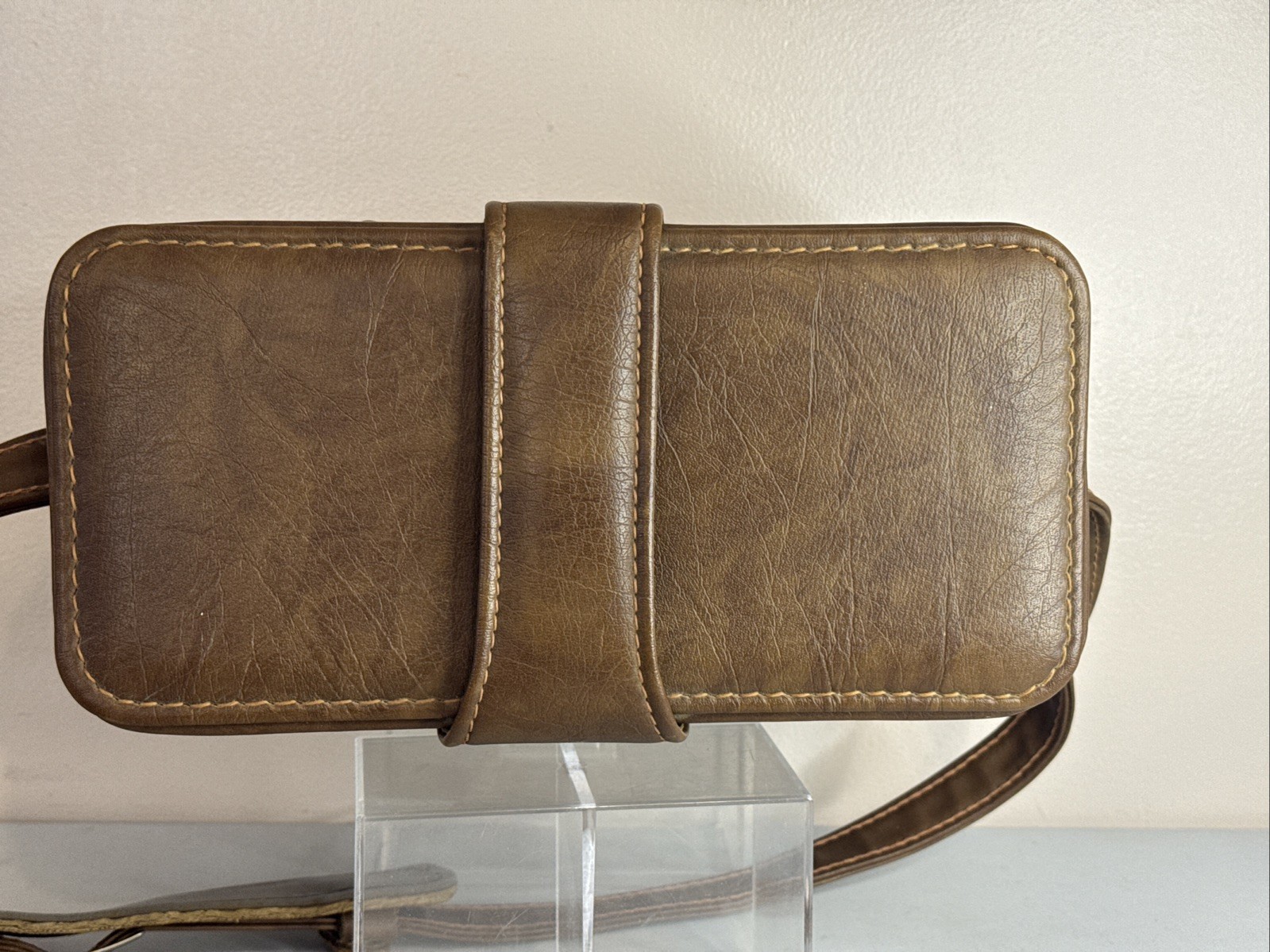 VTG Brown Faux Leather Camera Hard Shell Case Complete w/ Shelf 12x 6 x 9 NICE