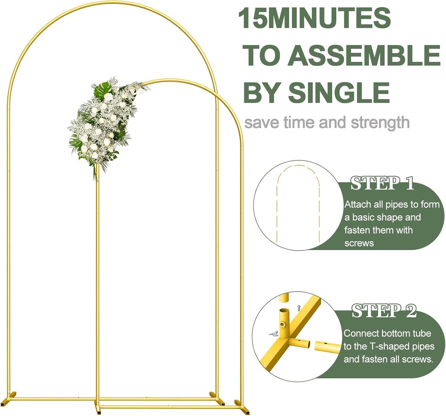 “Wedding Arch Backdrop Stand Set of 2 (7.3FT/6FT), Gold Metal Arch Backdrop “