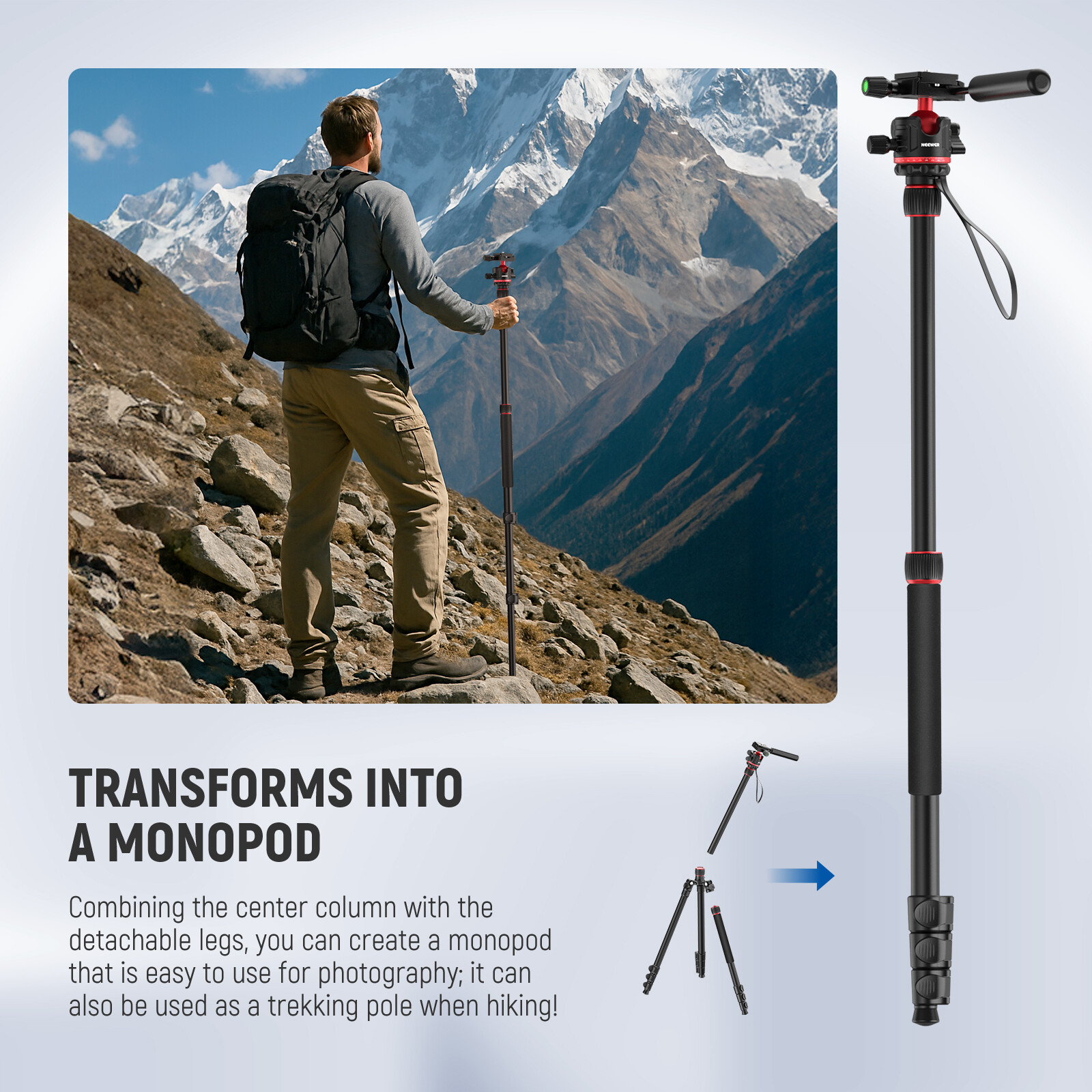 NEEWER 77″/196 cm Camera Tripod Monopod Travel DSLR Video Stand 360° Ball Head