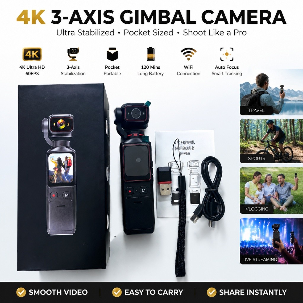 4K Vlogging Camera WiFi Pocket Body Camera Handheld POV Cameras with Video Audio