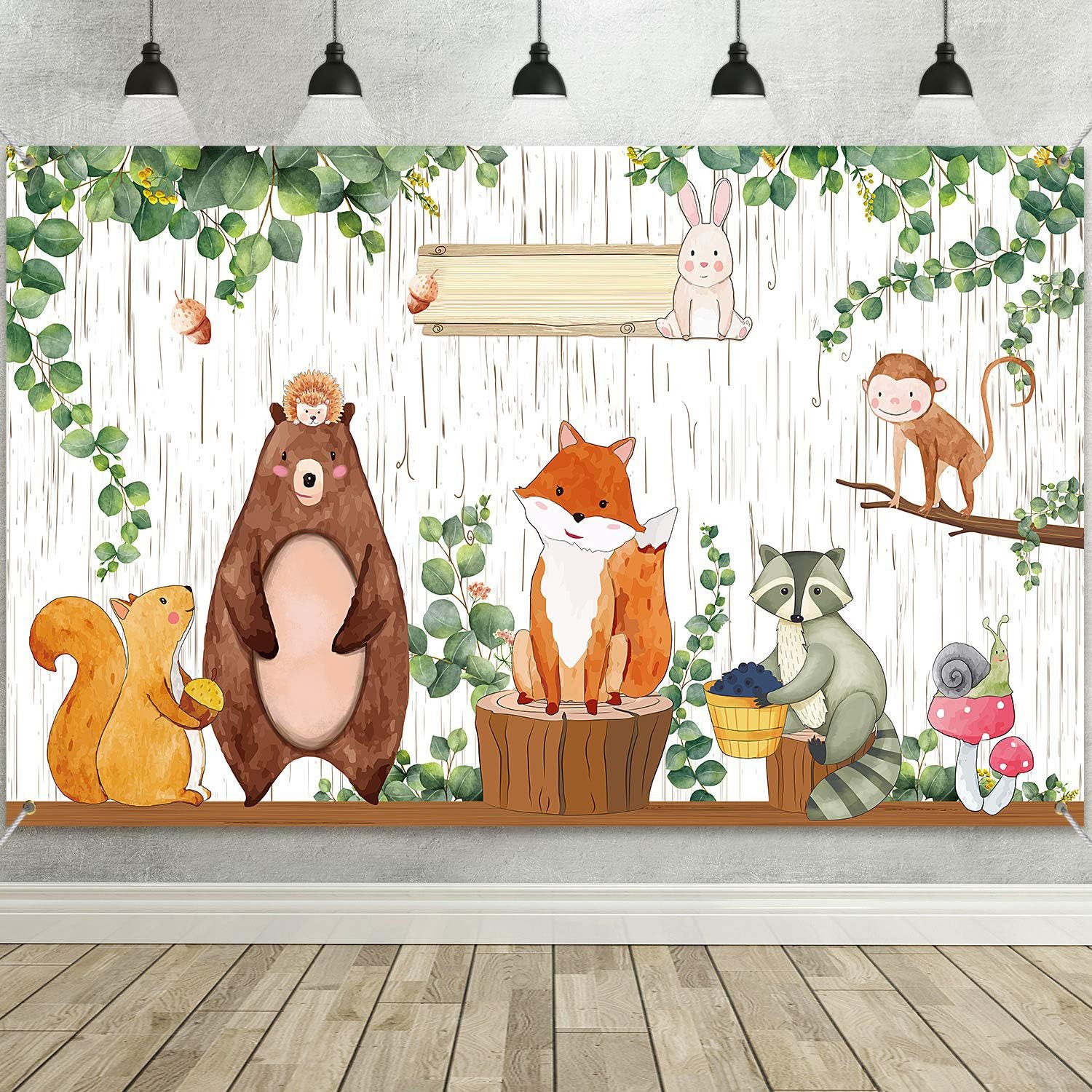 Woodland Baby Shower Backdrop 3.6 x 6 ft Jungle Large, Multicolor
