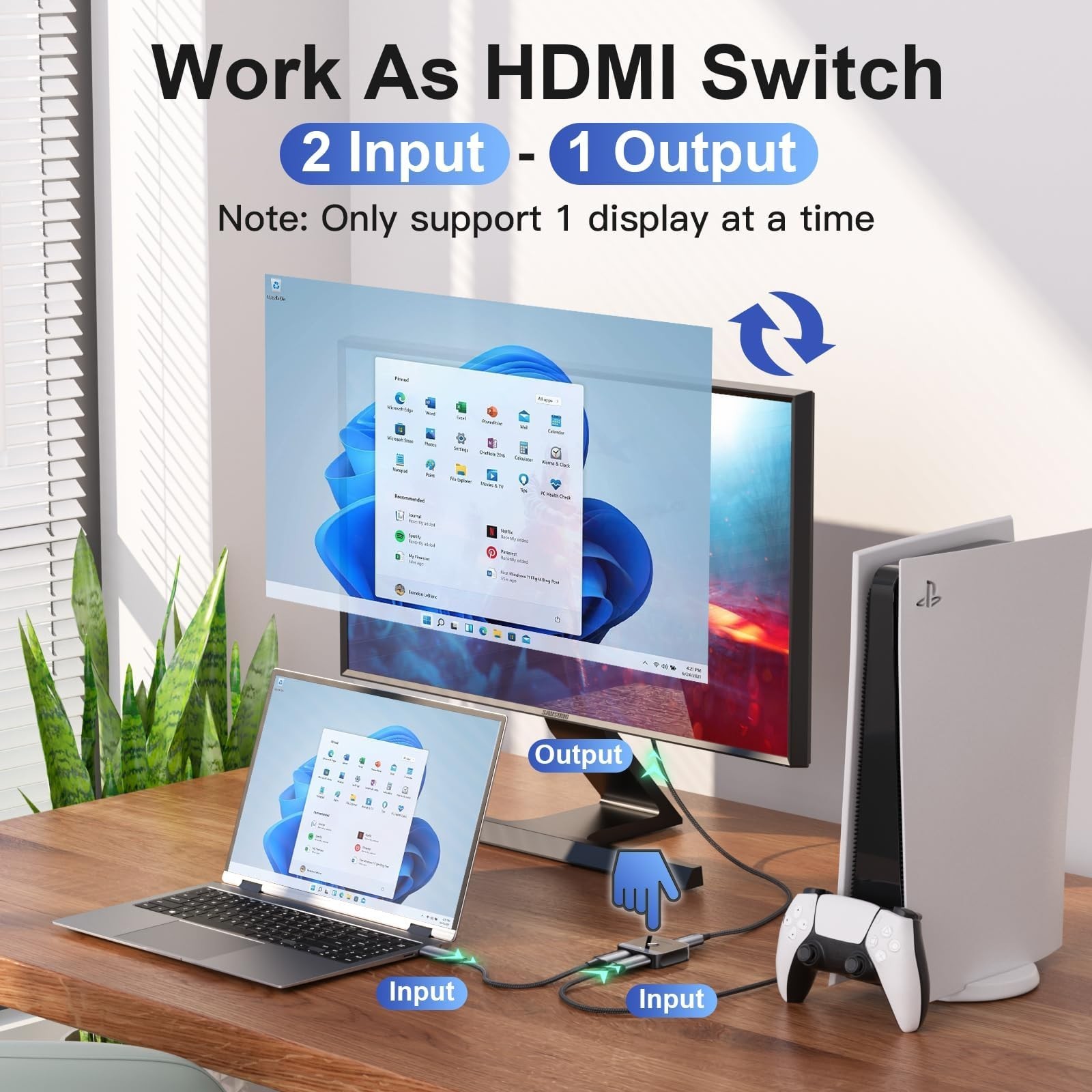 HDMI Switch 1 in 2 Out 4k@60hz, HDMI Switch 2 in 1 Out with LED Indicators/HD…