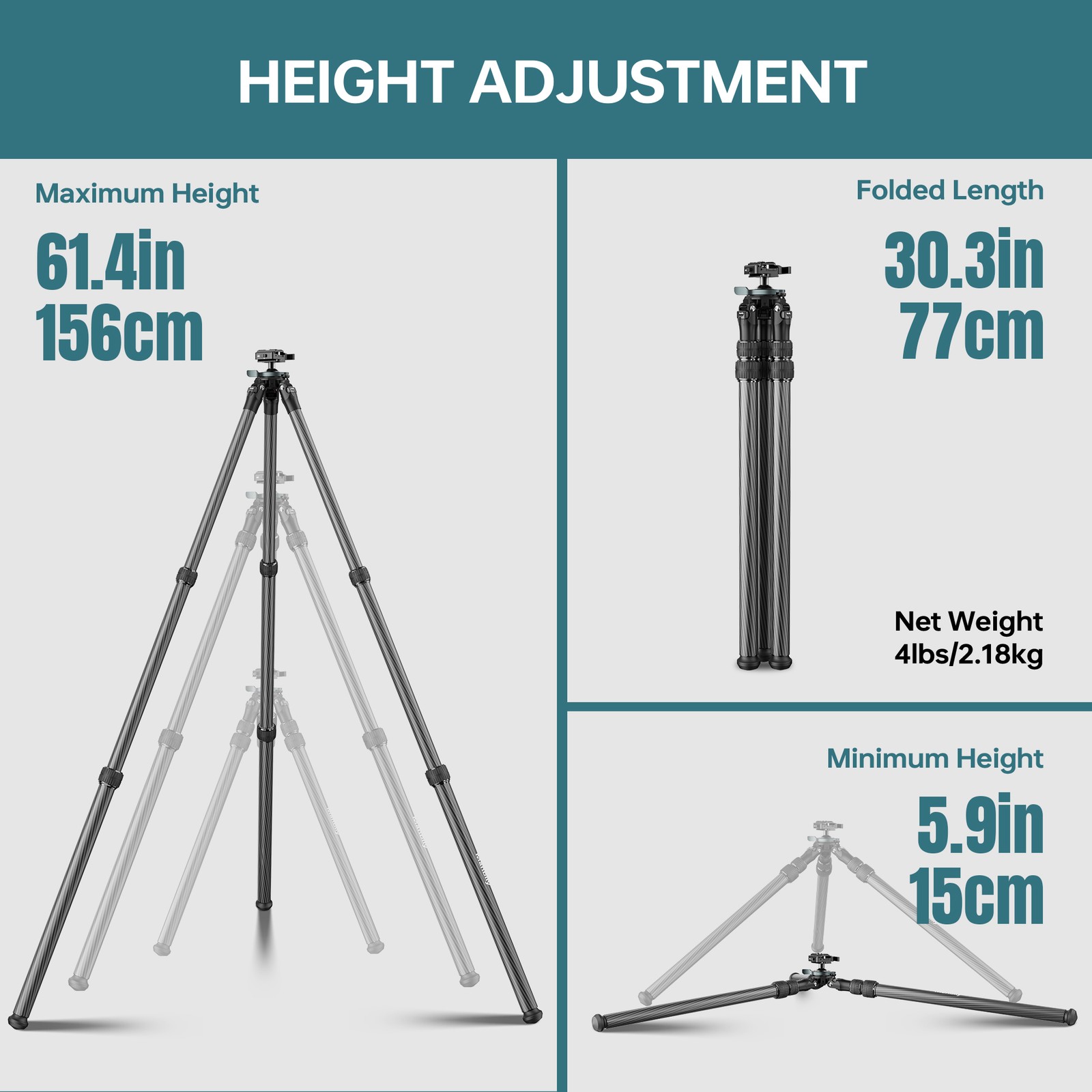 Manbily Carbon Fiber Inverted Hunting Tripod Picatinny Arca Swiss Adapters NEW