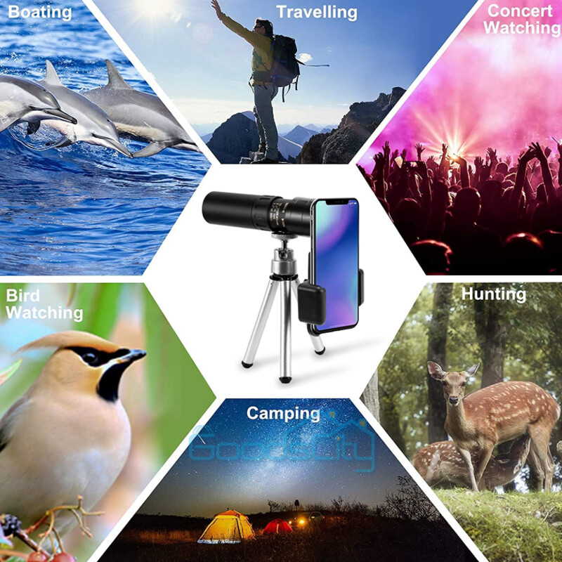 Day/Night Military 10-300X40mm Zoom HD Monocular Phone Telescope w/Tripod + Clip