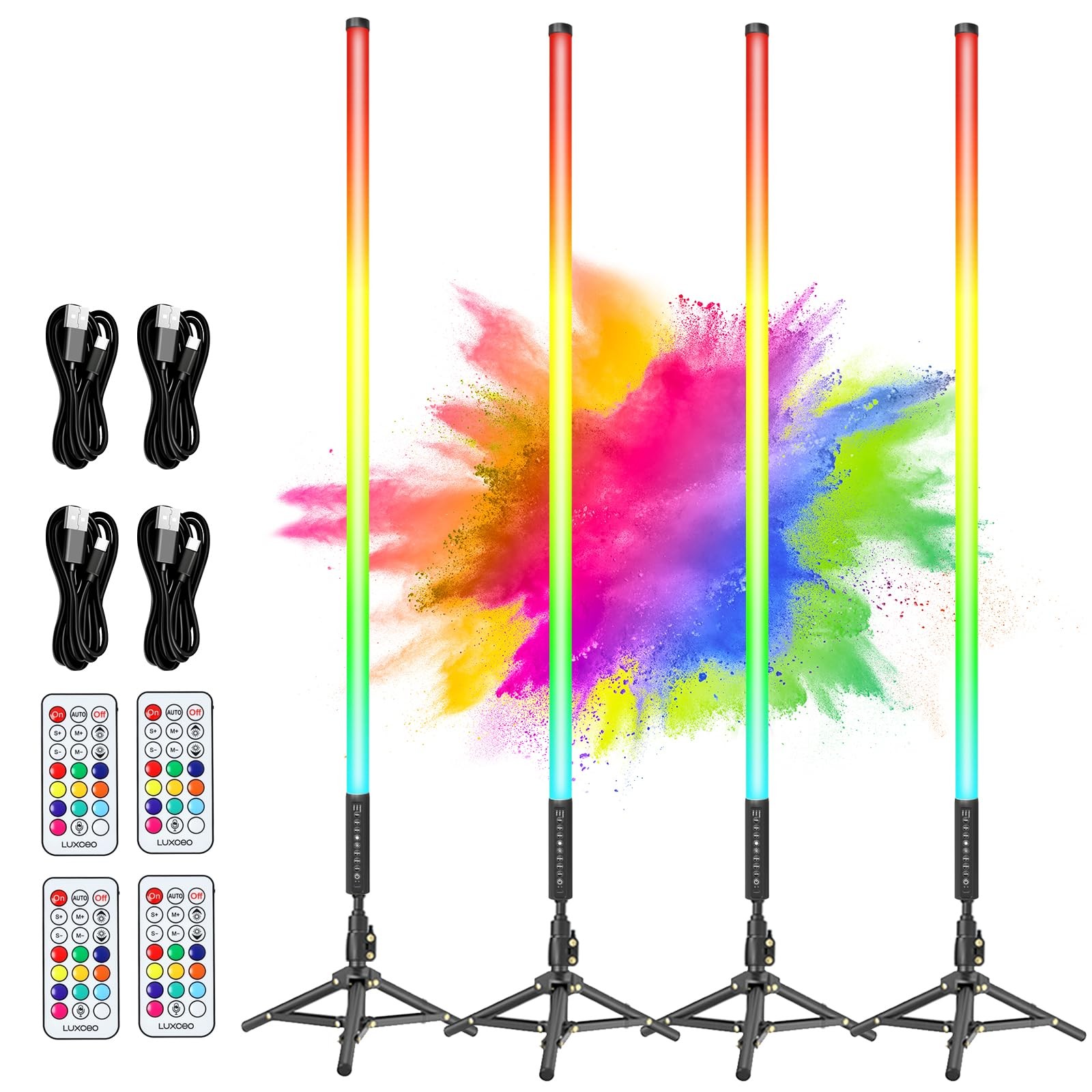4 Pack 4ft Portable Battery Powered Tube Light 120cm Handheld LED RGB Lights …