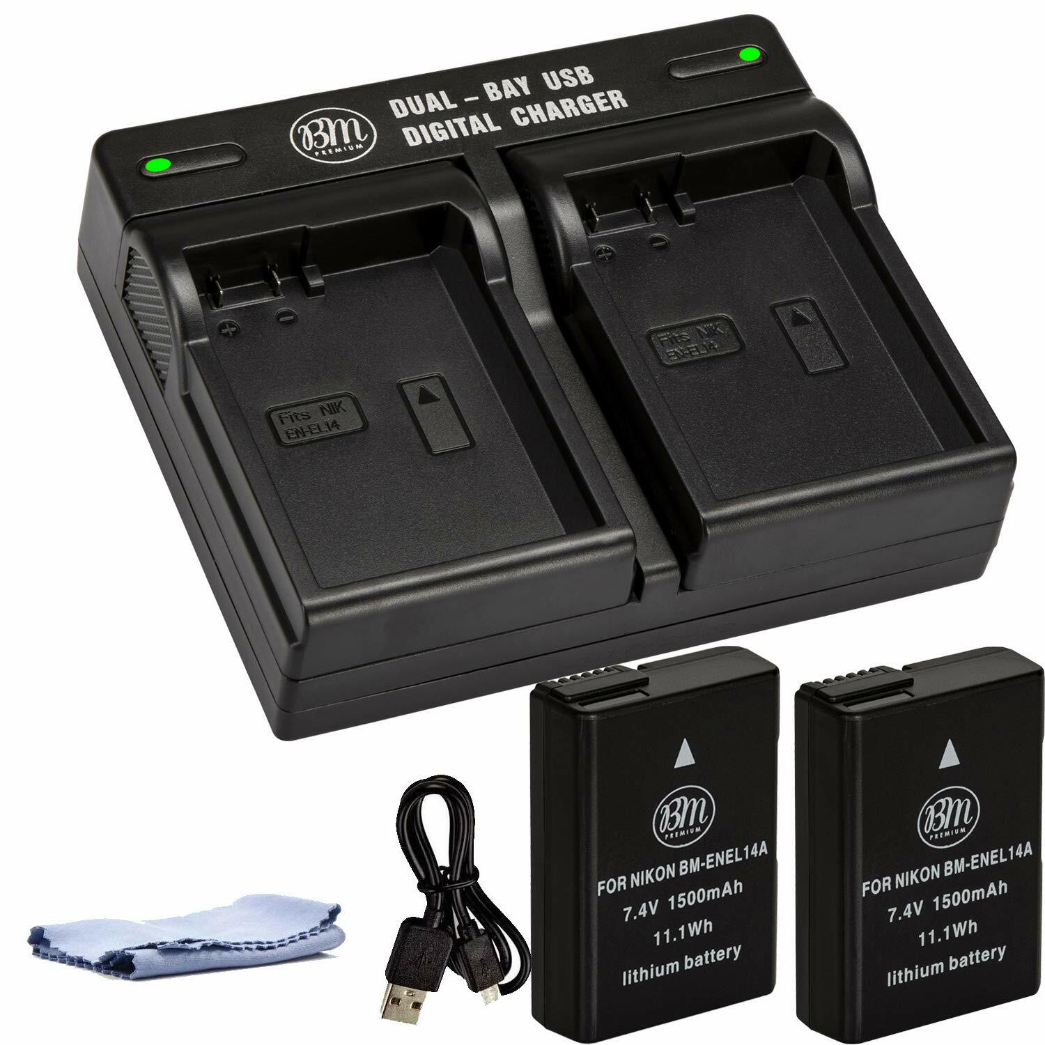 BM Premium Battery (2-Pack) and Dual Charger for Nikon EN-EL14, EN-EL14A