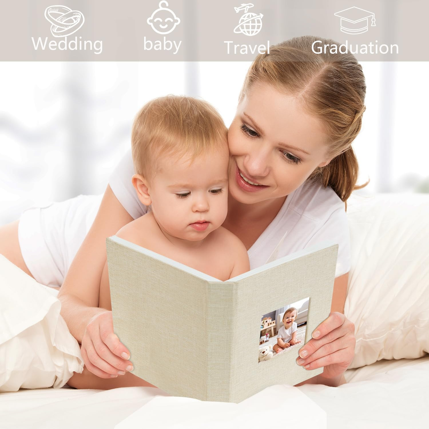 Mini Photo Album 4X6 50 Pockets 2 Pack, Linen Cover with Front Window Album Each