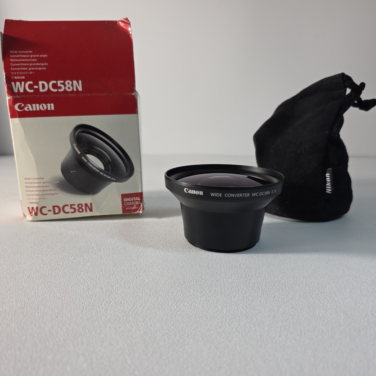 Canon Wide Converter WC-DC58N 0.7x Wide Angle Auxiliary Lens w/Box & Bag