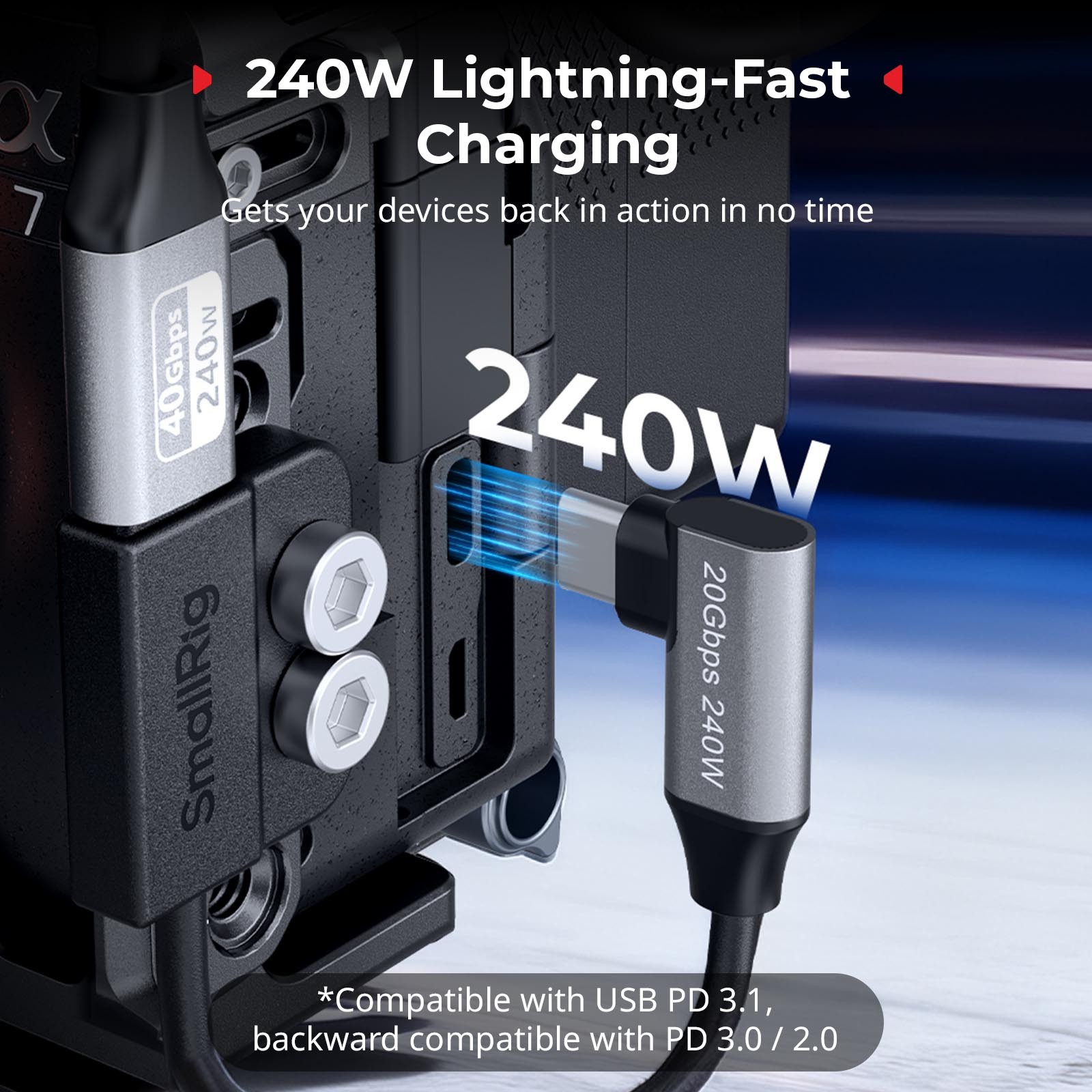SmallRig USB-C Cable Male to Female 20Gbps, 240W for Camera