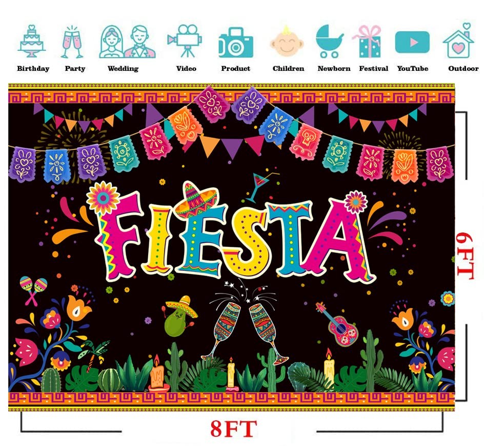 10x8ft Mexican Fiesta Themed Party Backdrop Cinco De Mayo Carnival Decor