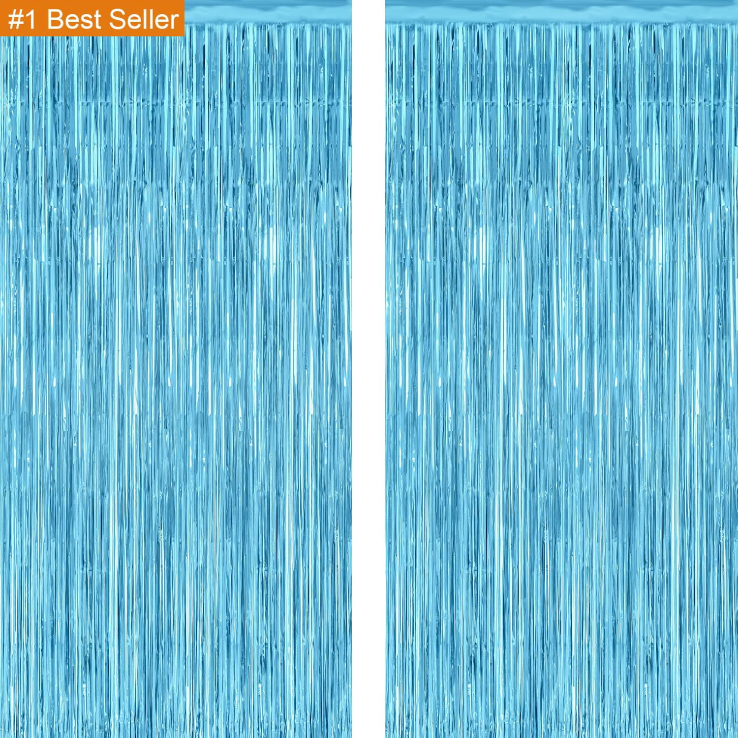 2 Pack Backdrop Curtains, 3.28 Feet X 7.05 Feet Sky Blue Tinsel Backdrop, Metall
