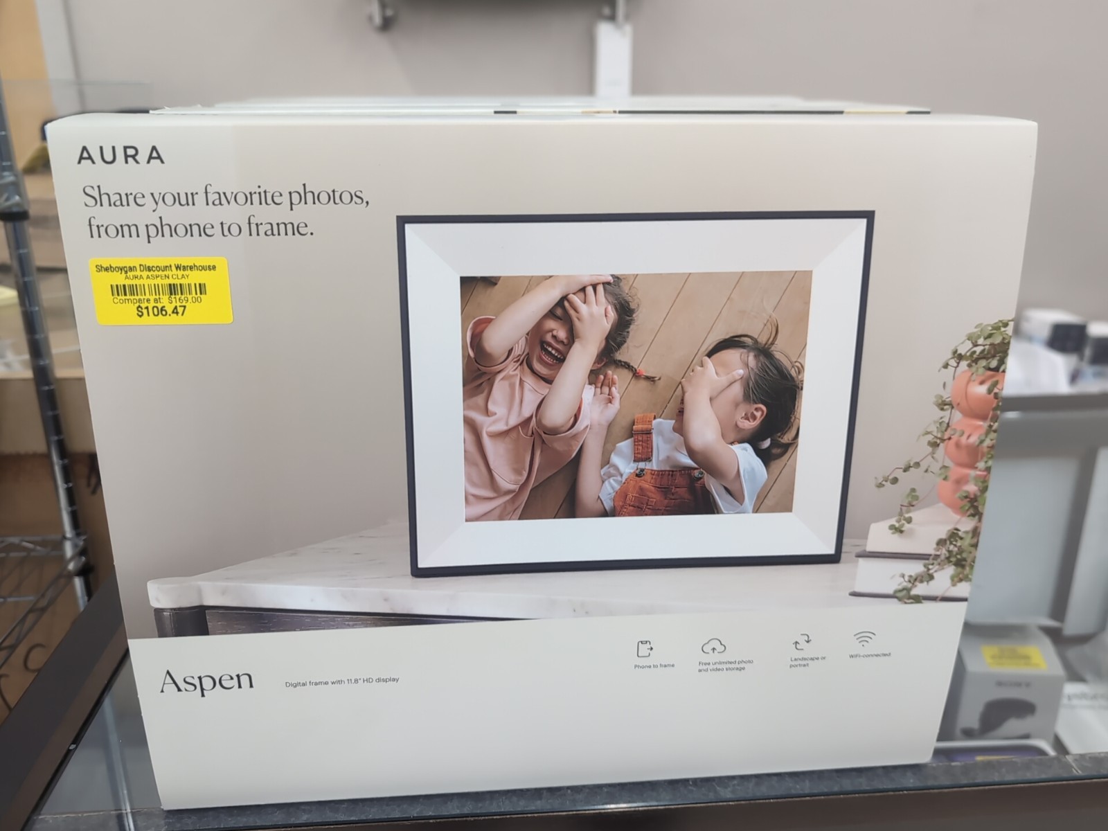 Aspen Aura Digital Frame -Clay with Paper Mat, 11.8″ Screen, 1600×1200, WiFi Str