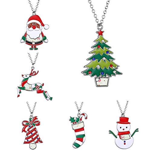 6 PCS Christmas Necklace Set Adjustable Christmas Tree Snowflake Colorful