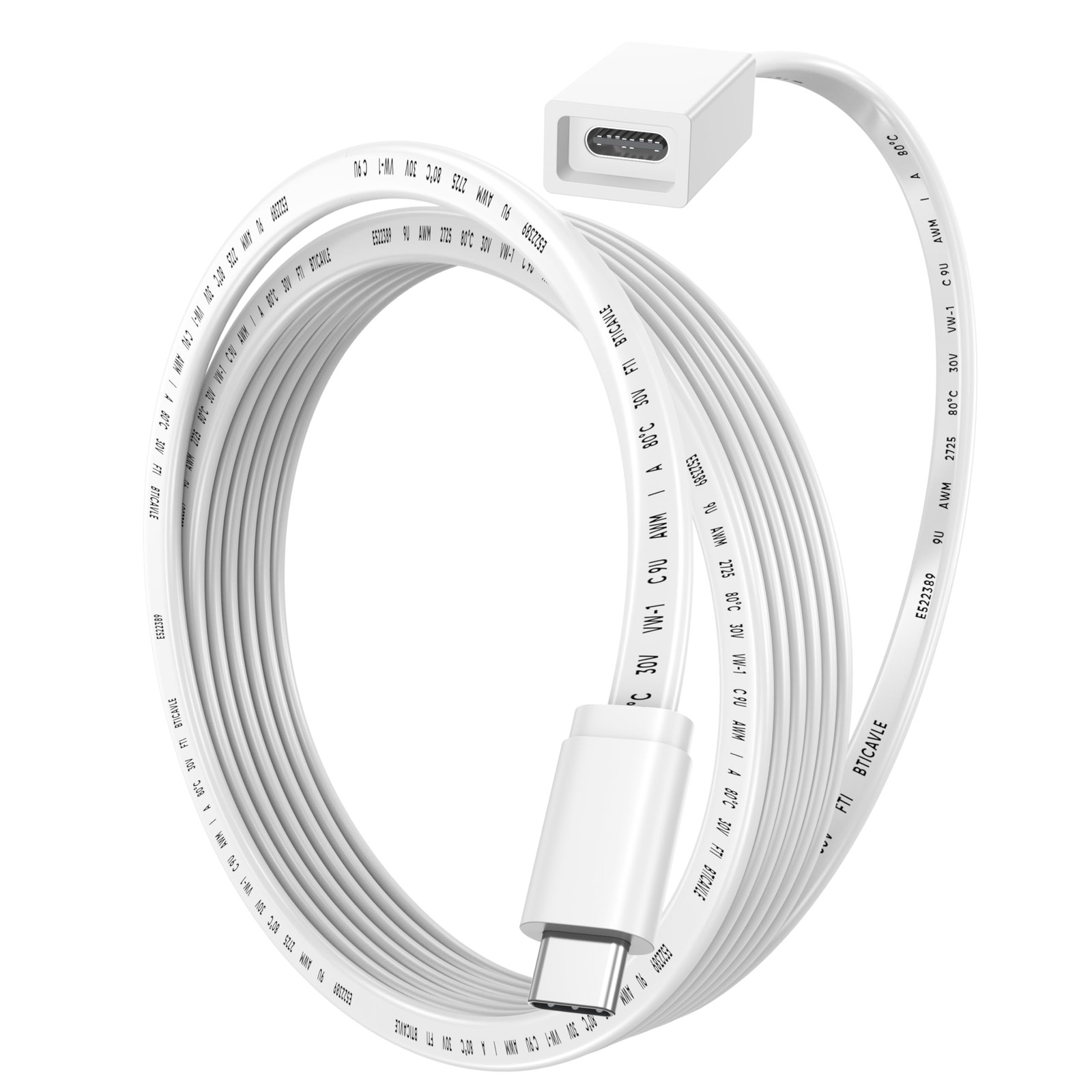 USB C Extension Cable 10ft For Ring Solar Panel Camera 45W Extender White
