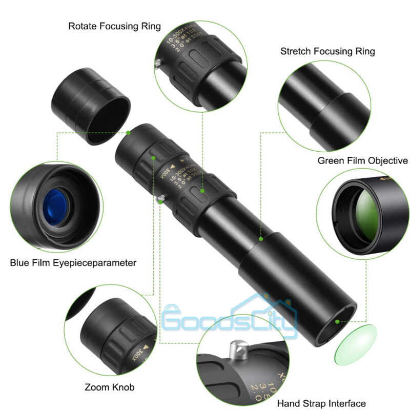 Day/Night Military 10-300X40mm Zoom HD Monocular Phone Telescope w/Tripod + Clip