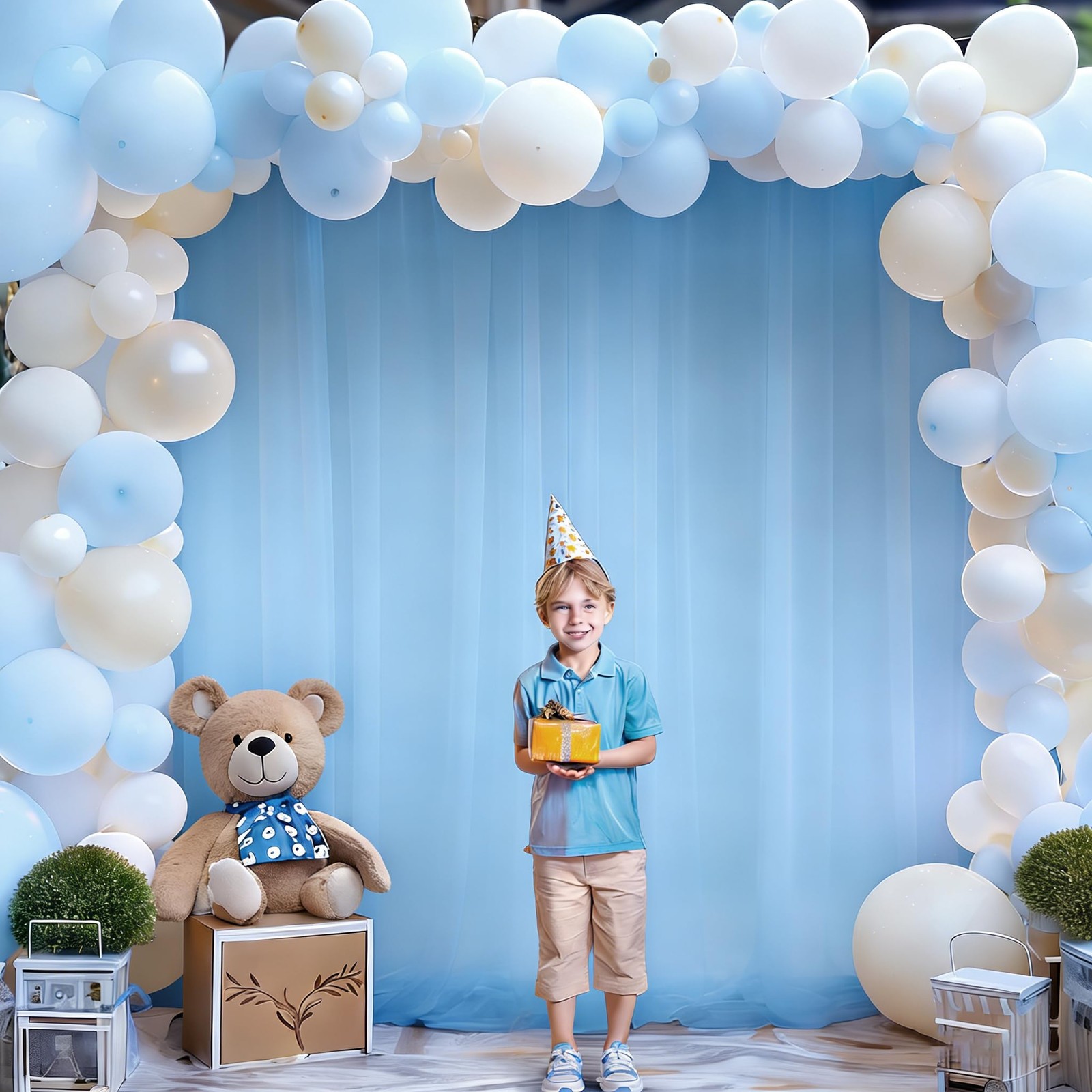 4 PCS 20×10 FT Baby Blue Sheer Tulle Backdrop Curtains Wedding Parties