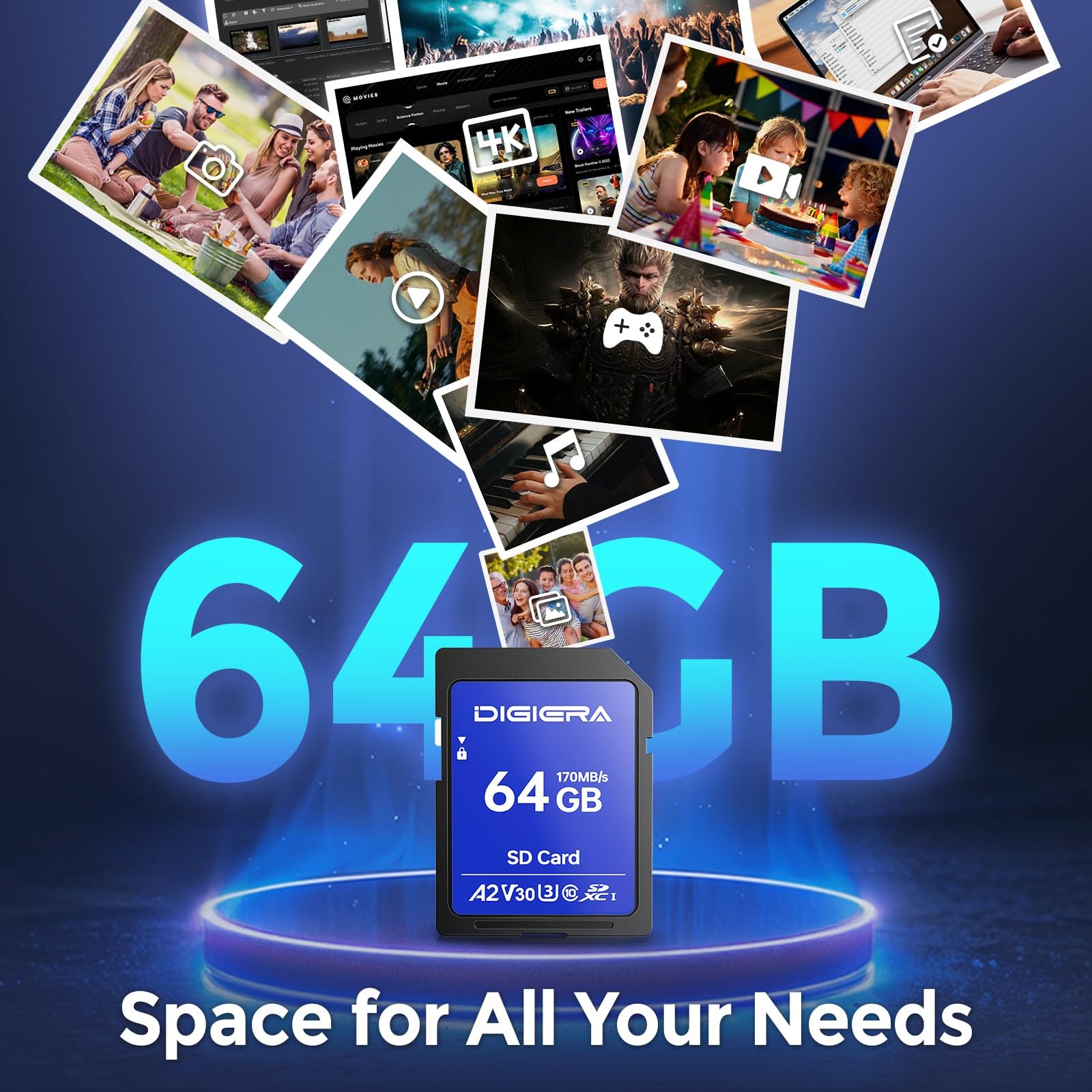 64GB LS100 SDXC UHS-I Memory Card – up to 170MB/s, C10, U3, V30, 4K UHD, SD C…