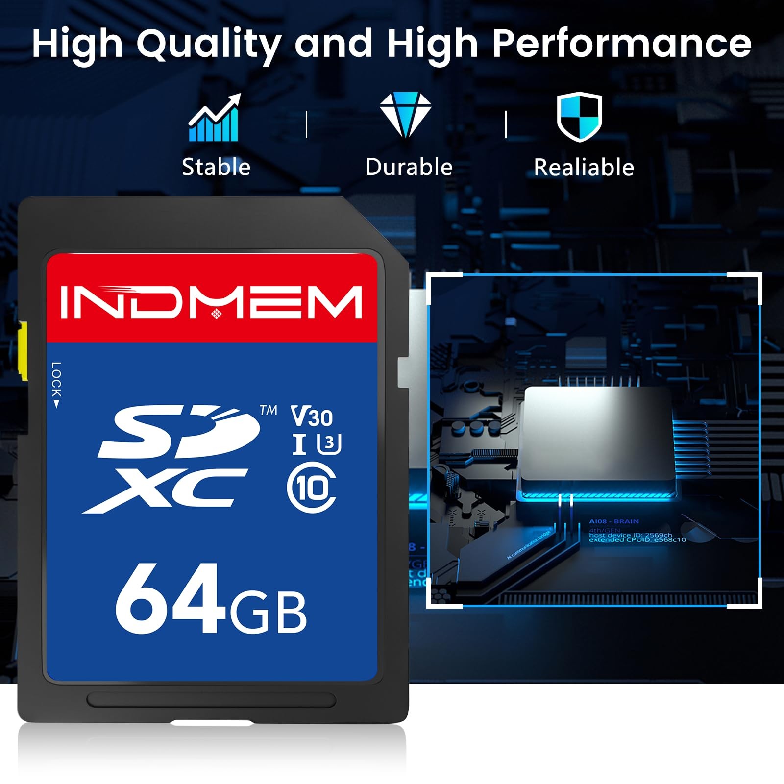 64GB SD Card, High Speed up to 90M/S, C10/U3/V30, SDXC UHS-I Memory Cards, Fu…
