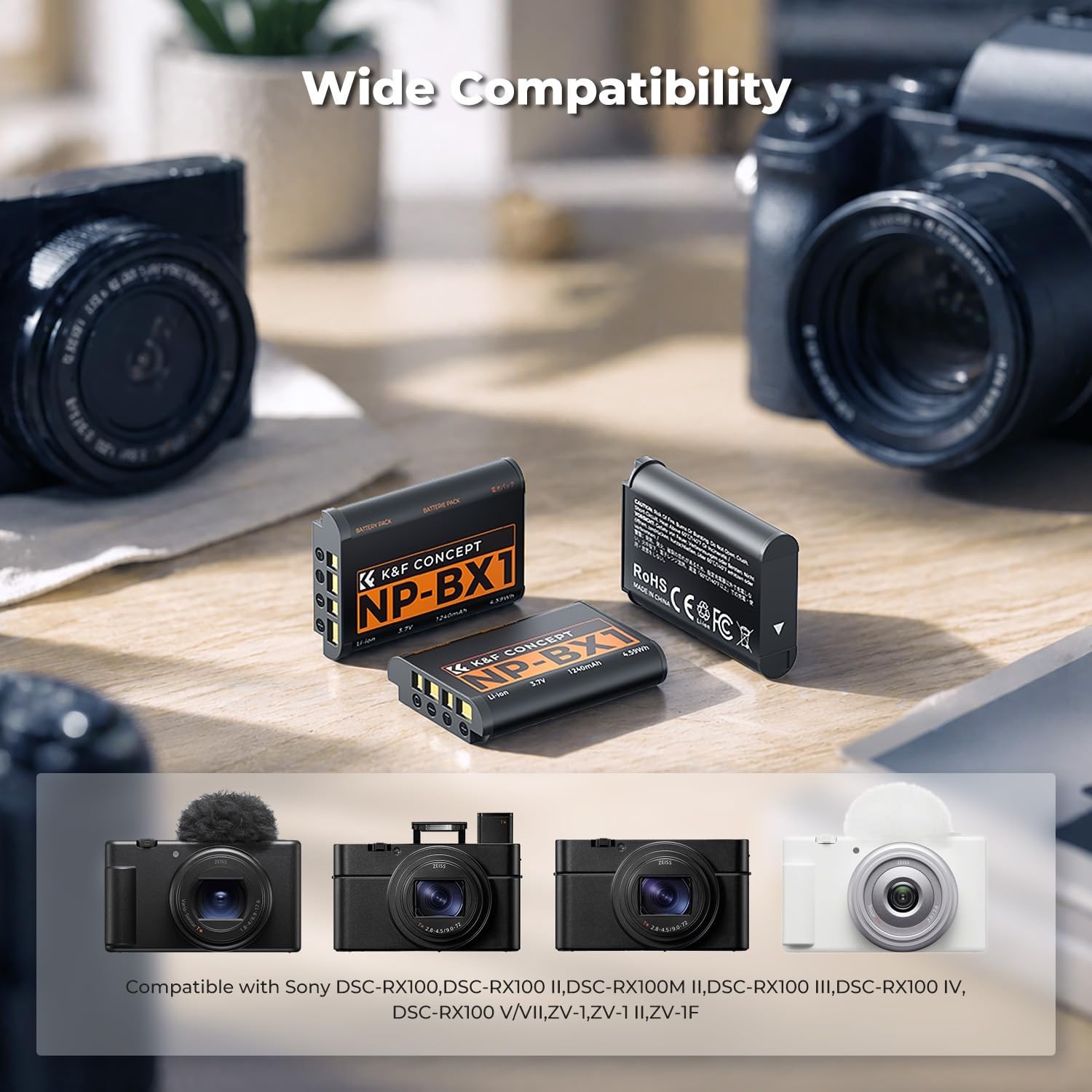 K&F CONCEPT NP-BX1 Battery&Charger Set for Sony ZV-1 ZV-1 II Cyber-Shot DSC-HX80