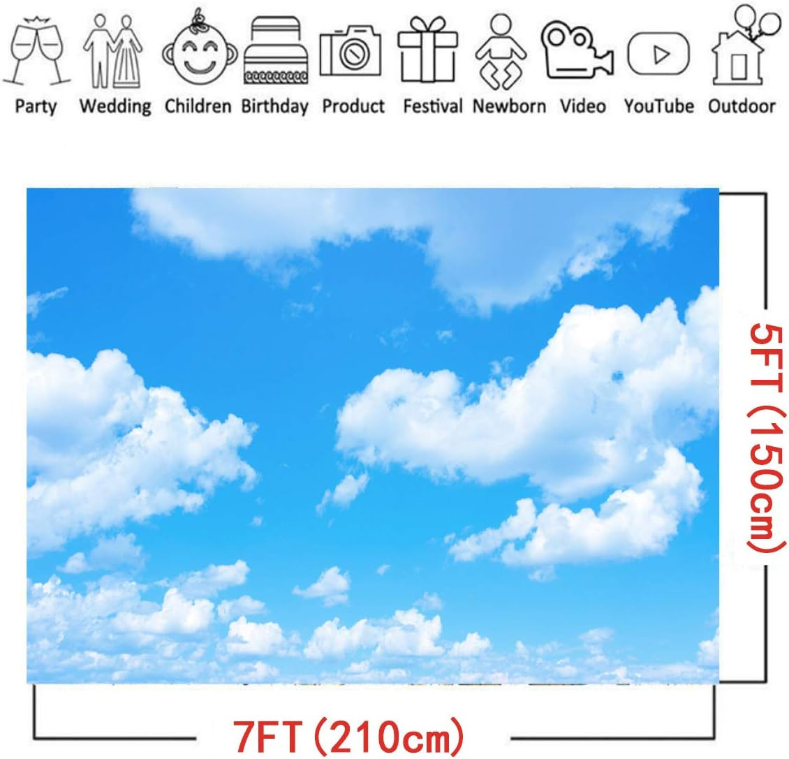 Blue Sky White Clouds Theme Photography Backdrops 7X5Ft Clear Sky Kids Birthday