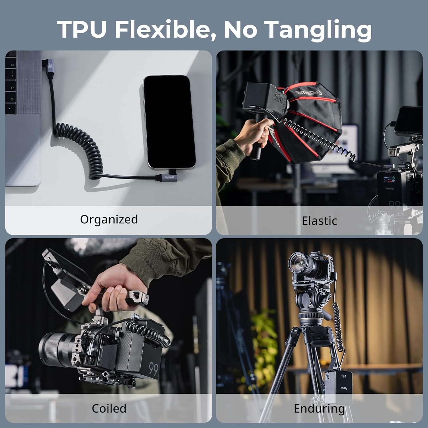 SmallRig USB-C (Straight/Angled) to USB-C (Angled) Coiled Data Cable 4793