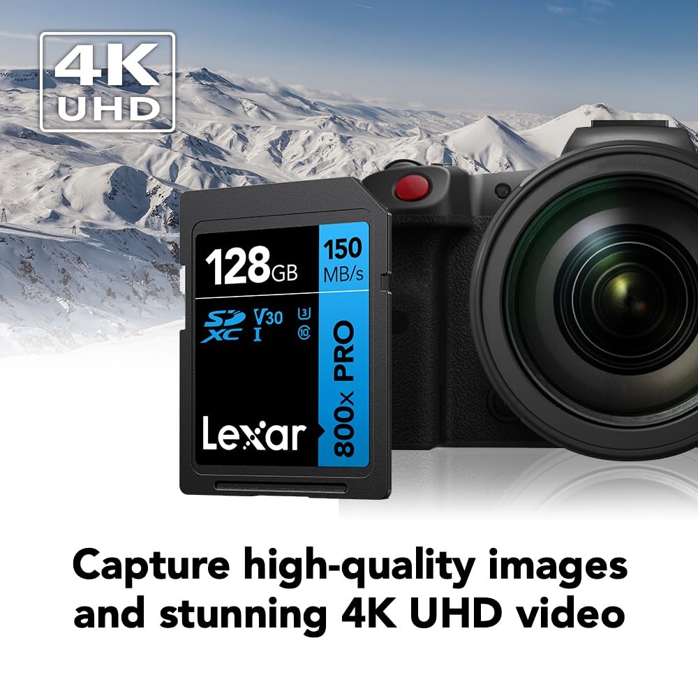 128GB (2-Pack) High-Performance 800x PRO SDXC UHS-I Memory Card, C10, U3, V30, 4