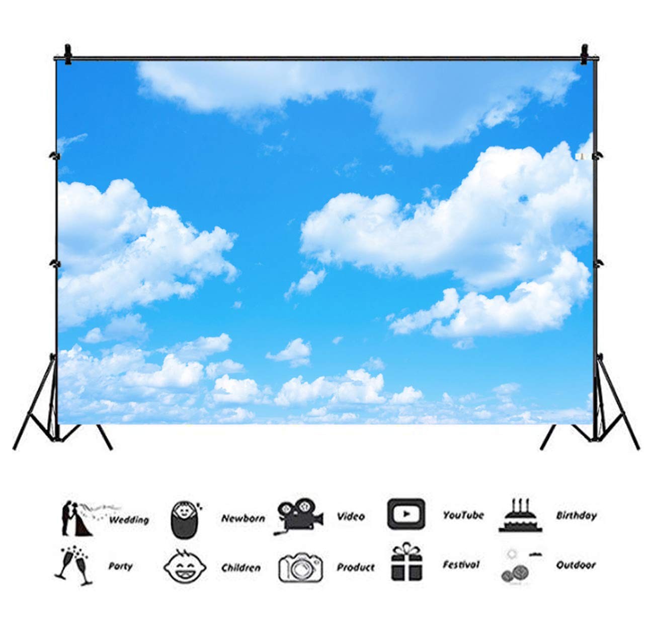 Blue Sky White Clouds Backdrop 7x5FT â€“ Kids Birthday Baby Shower Photo Prop