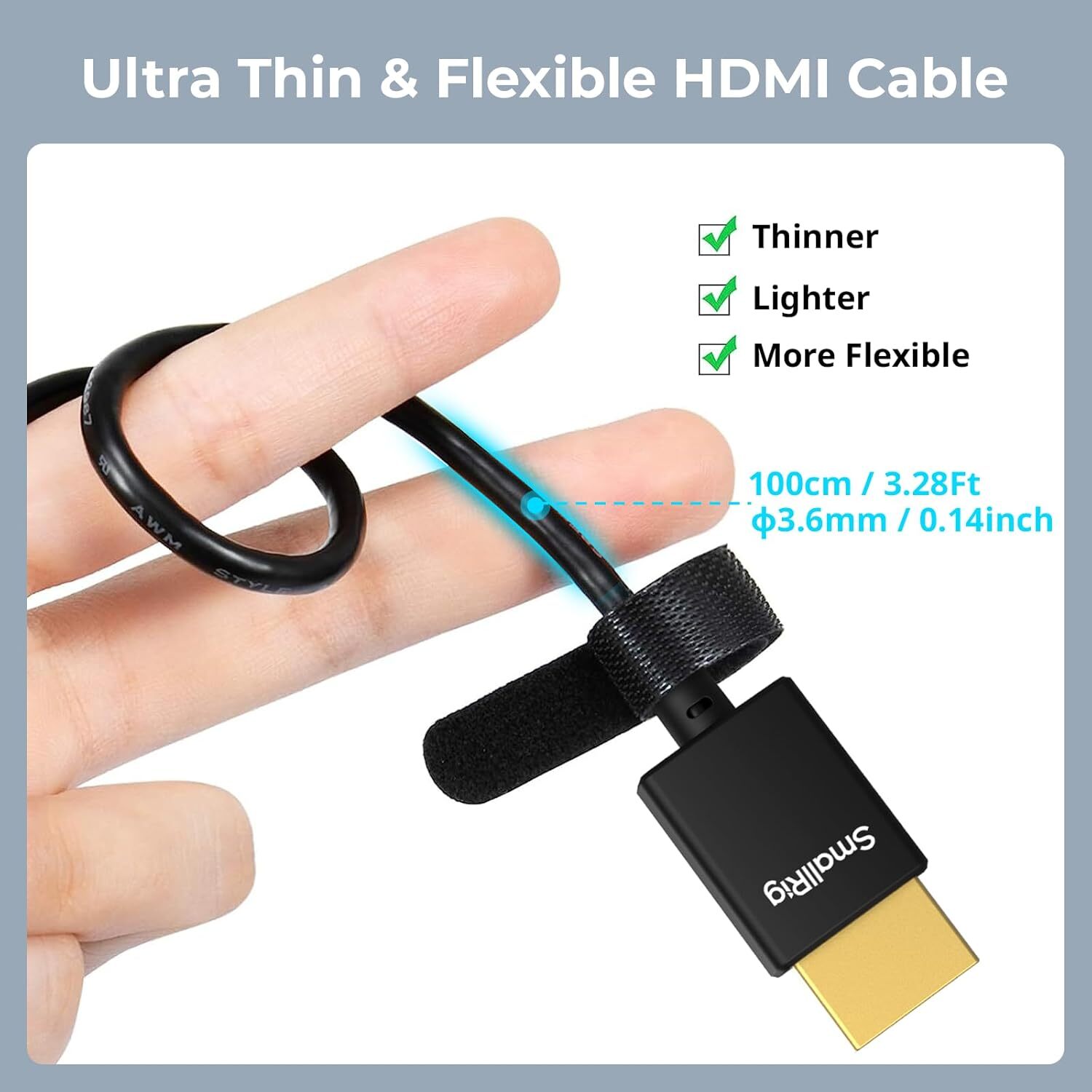 SmallRig D to A Cable Ultra Thin for HDMI Cord 100cm for Sony A7R III/ A7II