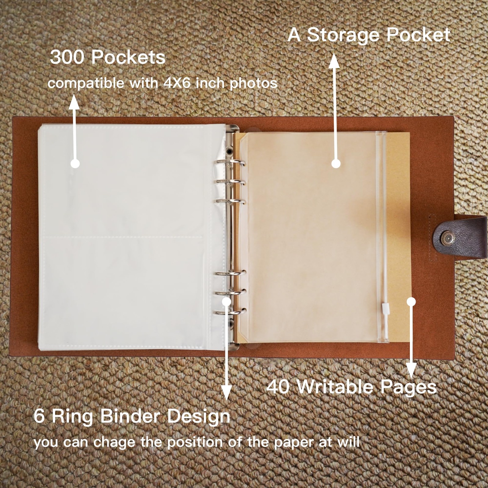 Photo Album 4×6 300 Photos, Genuine Leather Photo Albums with Writing Space w…