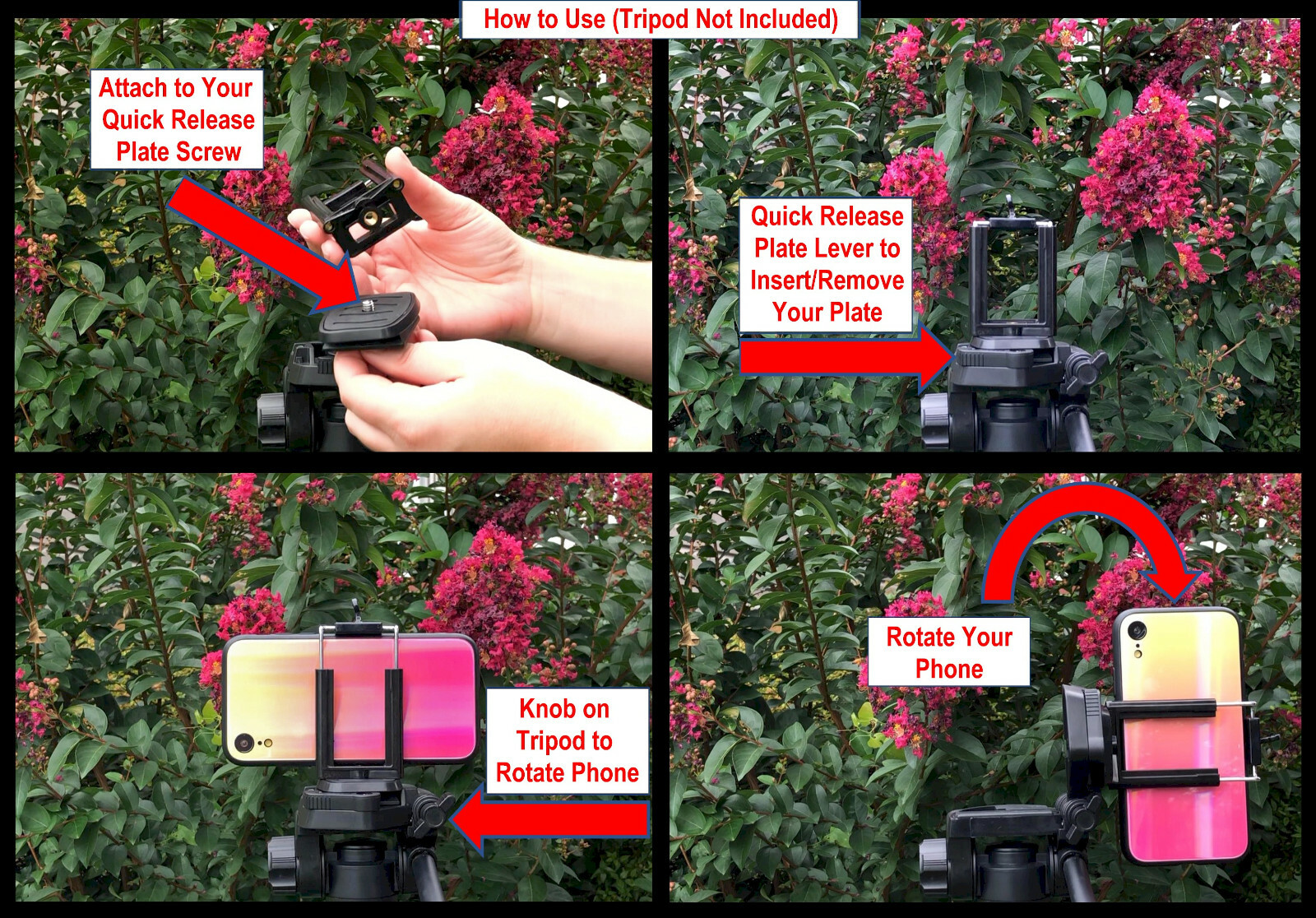 Cell Phone Tripod Adapter Mount for iPhone Smartphone Samsung Tripod Mount Clip