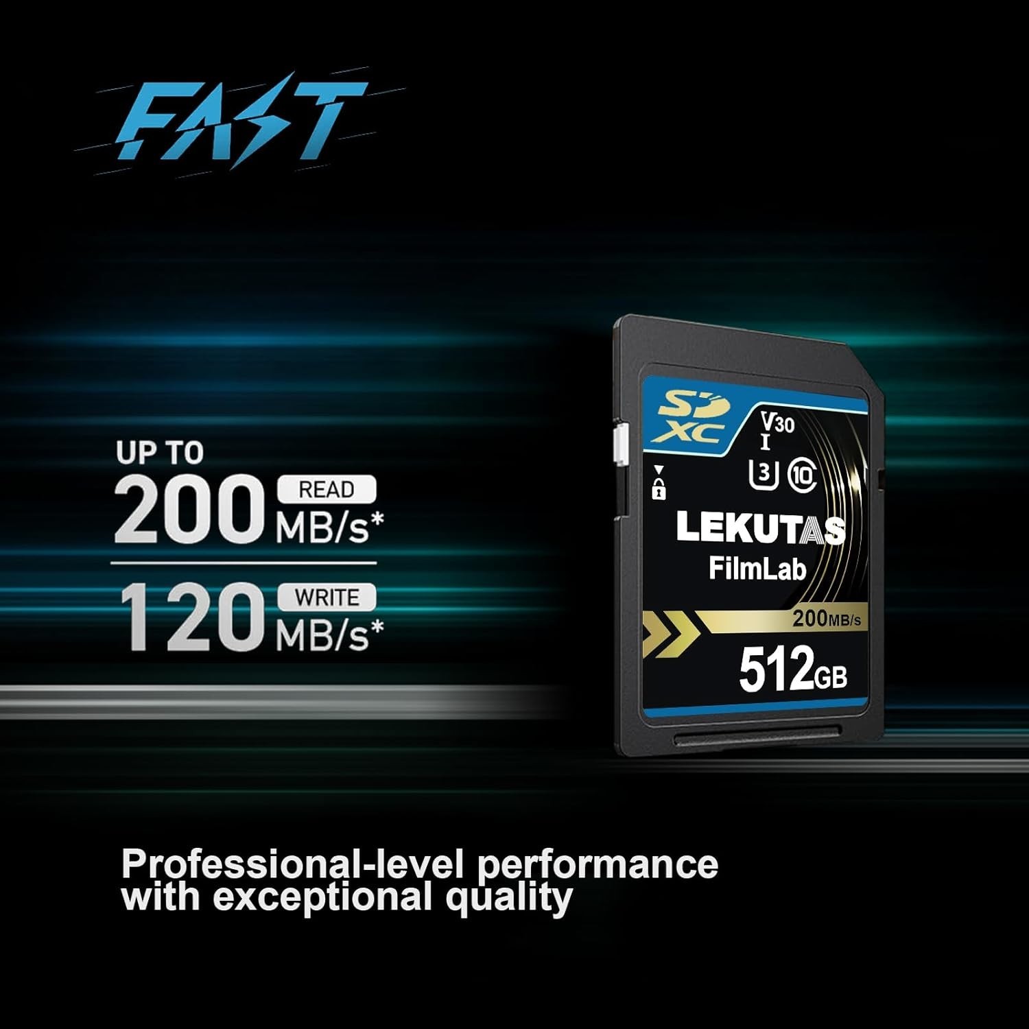 512GB SDXC UHS-I Memory Card – Up to 200MB/s Read Speed, C10, U3, V30, 4K UHD,