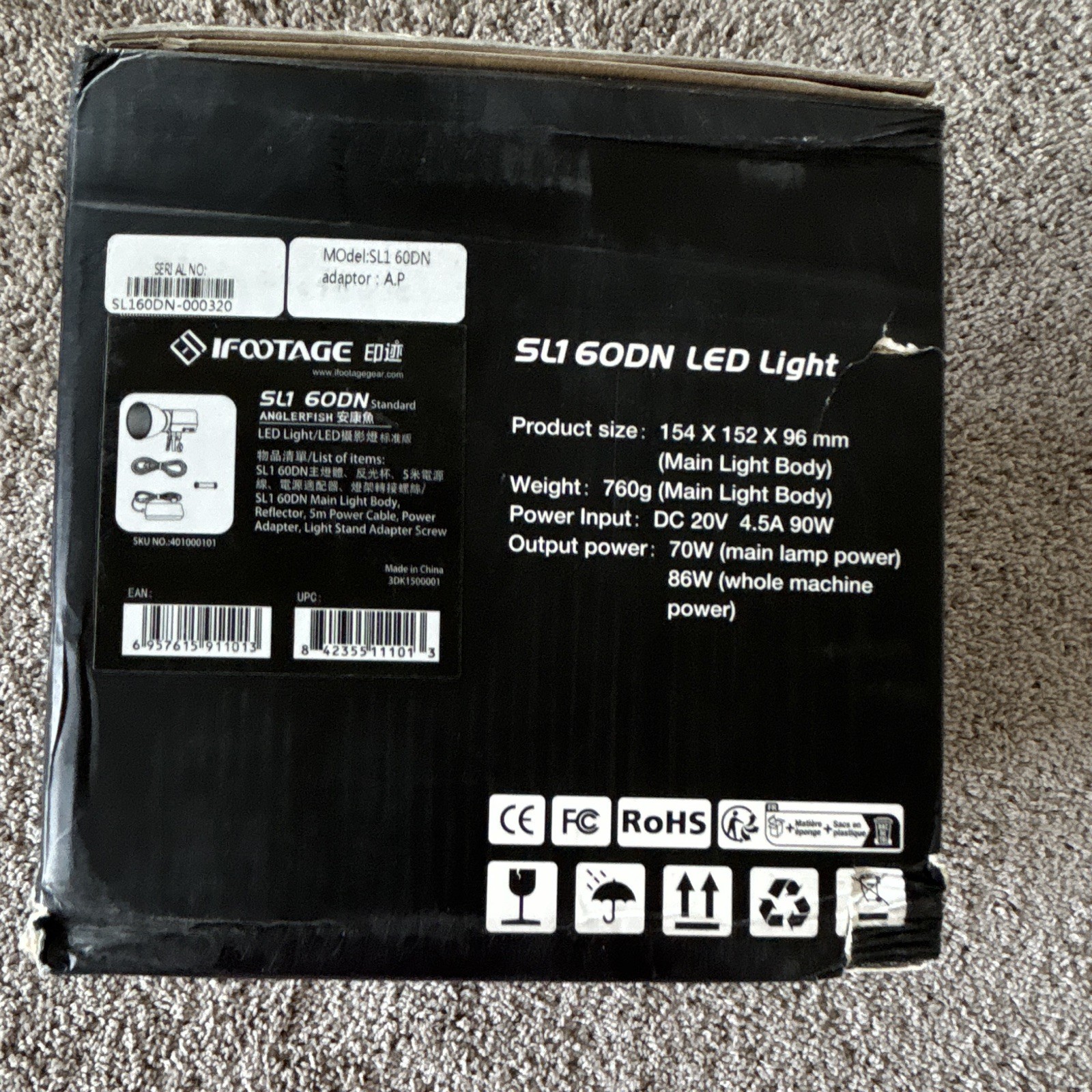 IFootage Anglerfish SL1 60DN 70W LED Light, Black, Bowens Mount Adapter