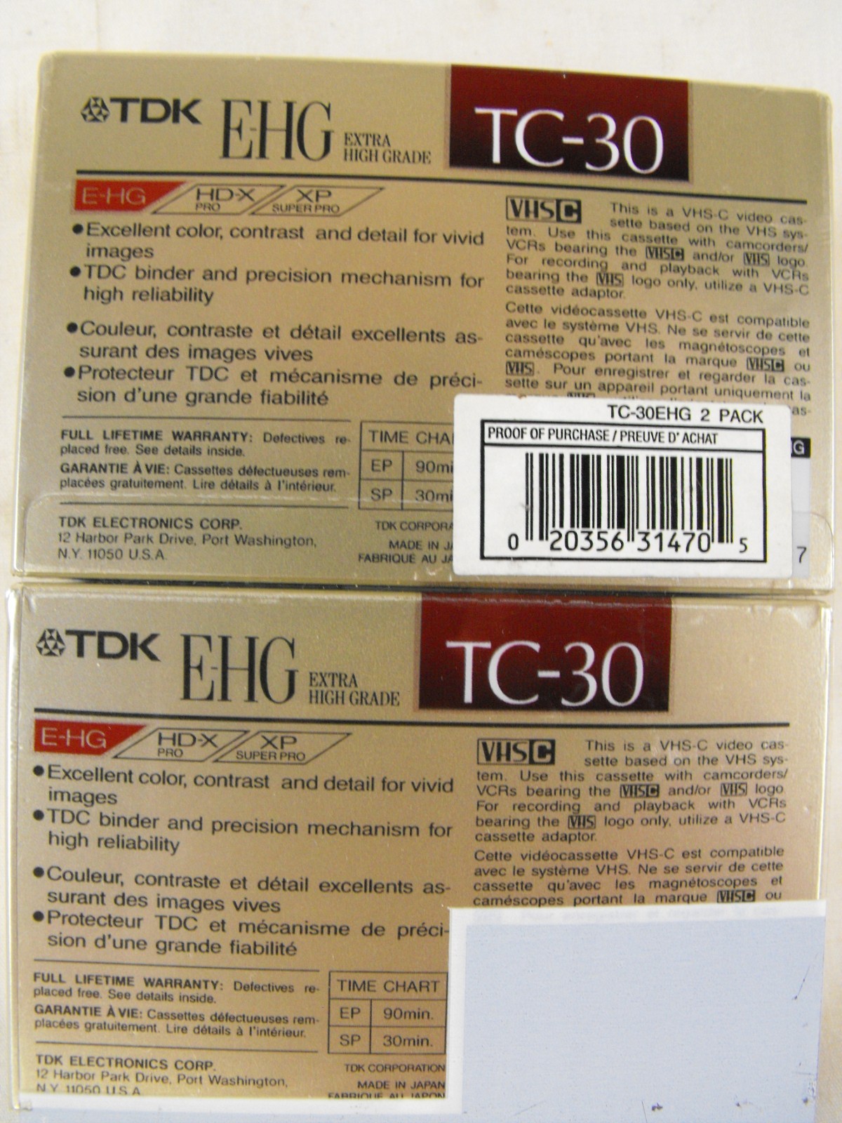 2-Pack TDK E-HG VHSC TC-30 Blank Camcorder Tapes – New & Sealed – Super Avilyn