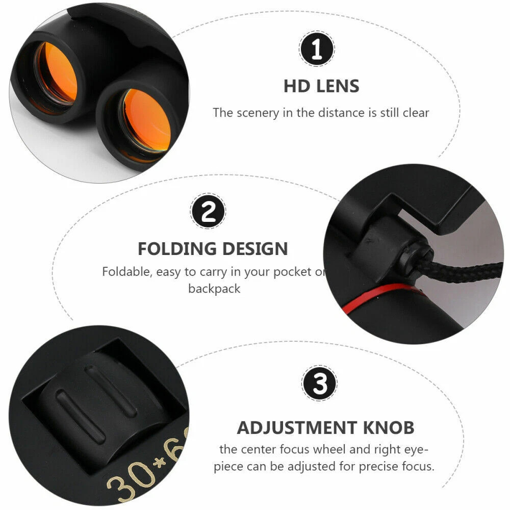30×60 Zoom Binoculars Outdoor Travel Compact Folding Telescope Hunting Day/Night