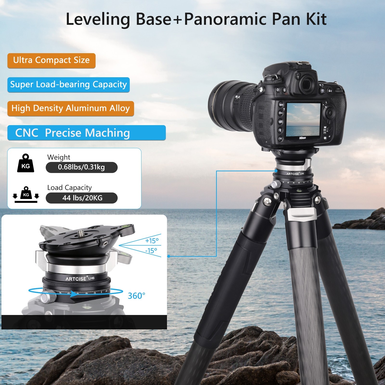 Tripod Leveling Base Camera Leveler Adjusting Plate 360° Panoramic Pan Base