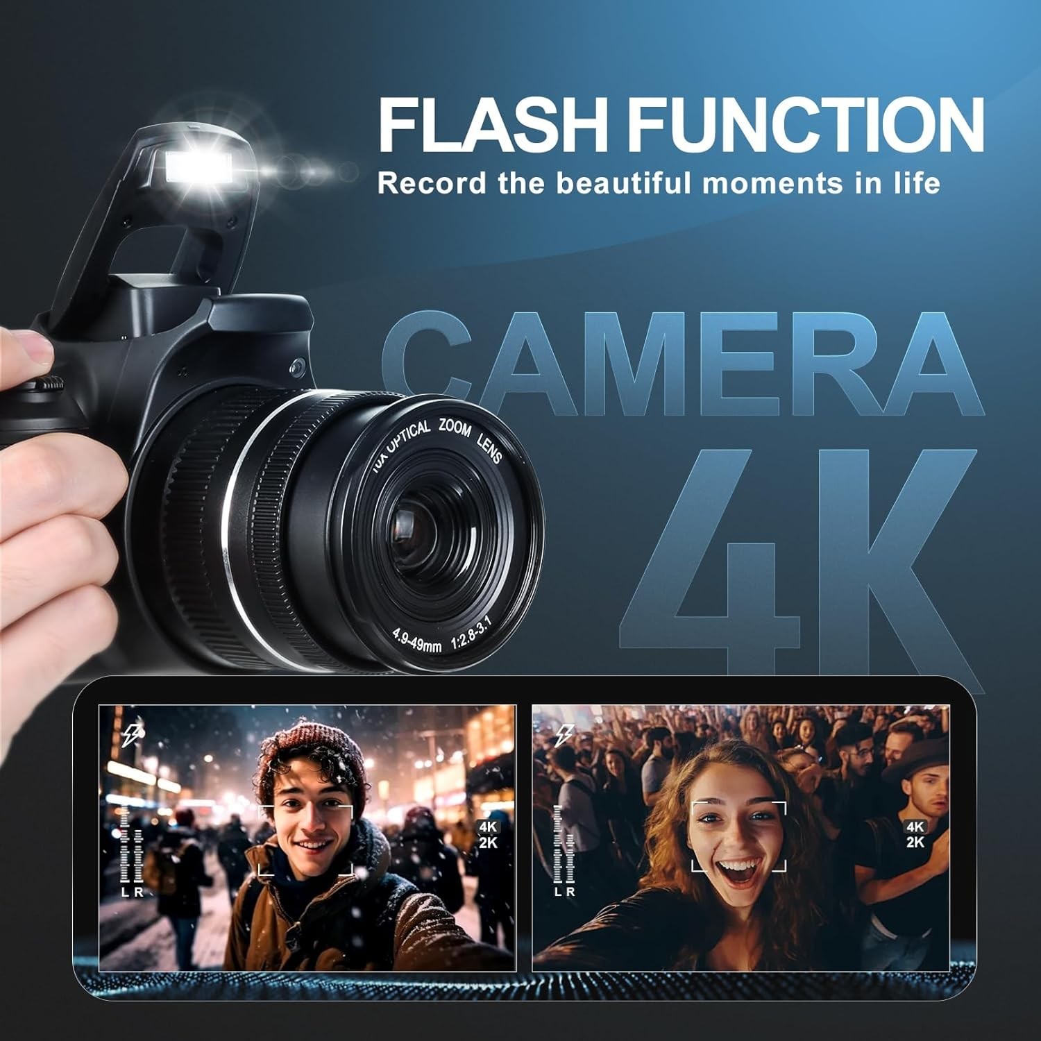 4k Digital Camera 64MP 10x optical zoom for Vlogging YouTube with 2 Batteries