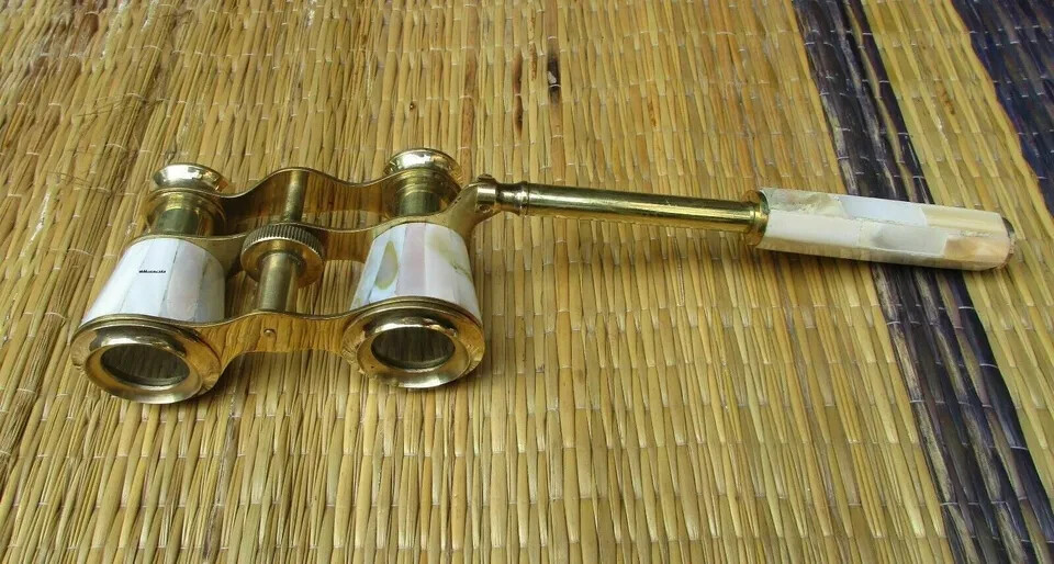Vintage Brass Opera Glasses Mother of Pearl & Handle Brass Fittings France A7