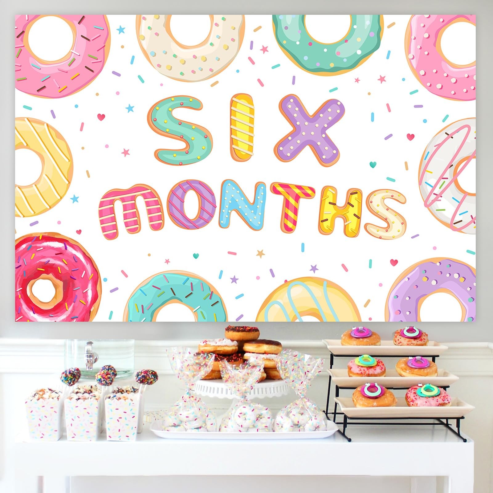 Donut Half Birthday Decorations Backdrop 6 Month 1/2 Way to First Party