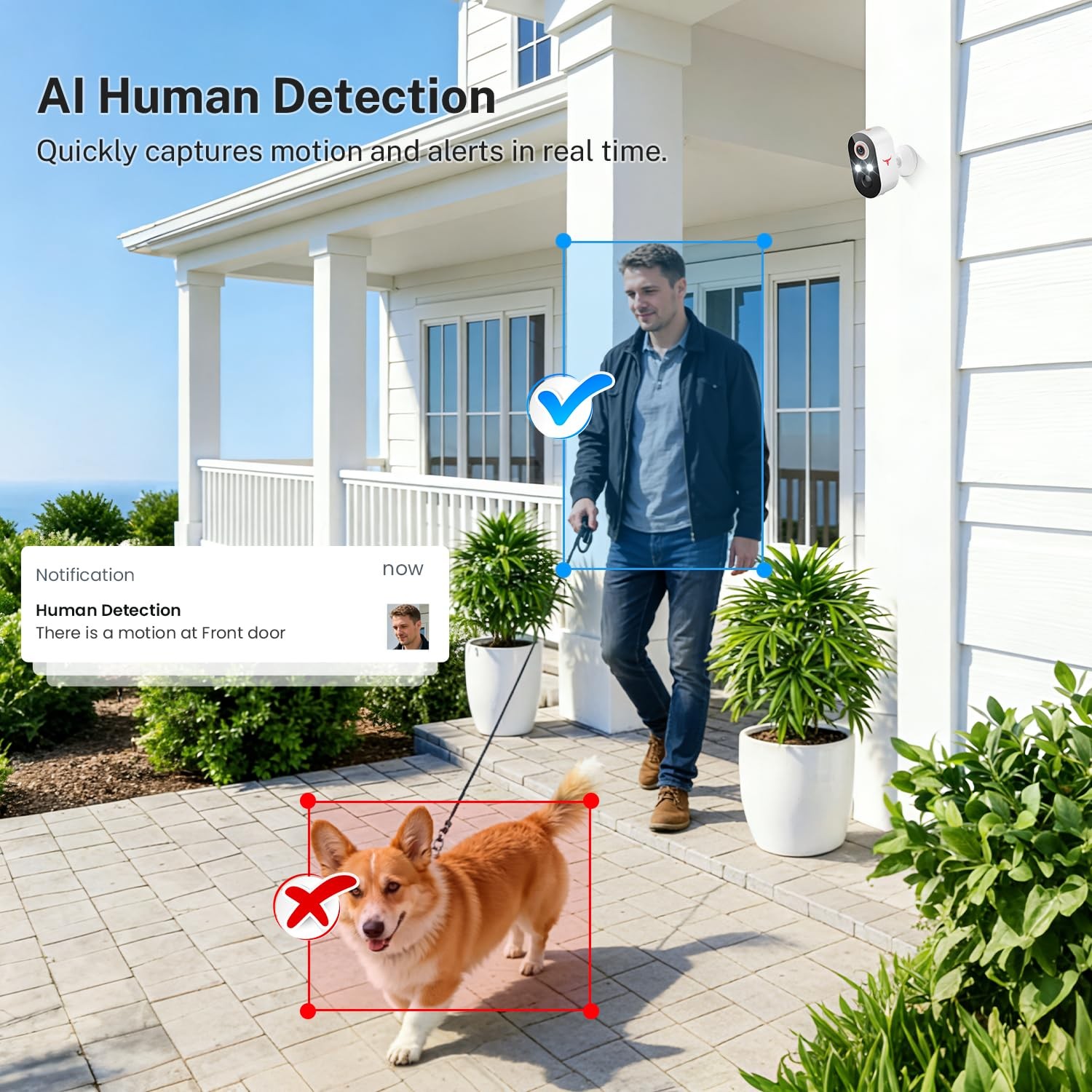 NodeBlaz 1080P Wireless Security Camera Outdoor, Battery Powered, AI White