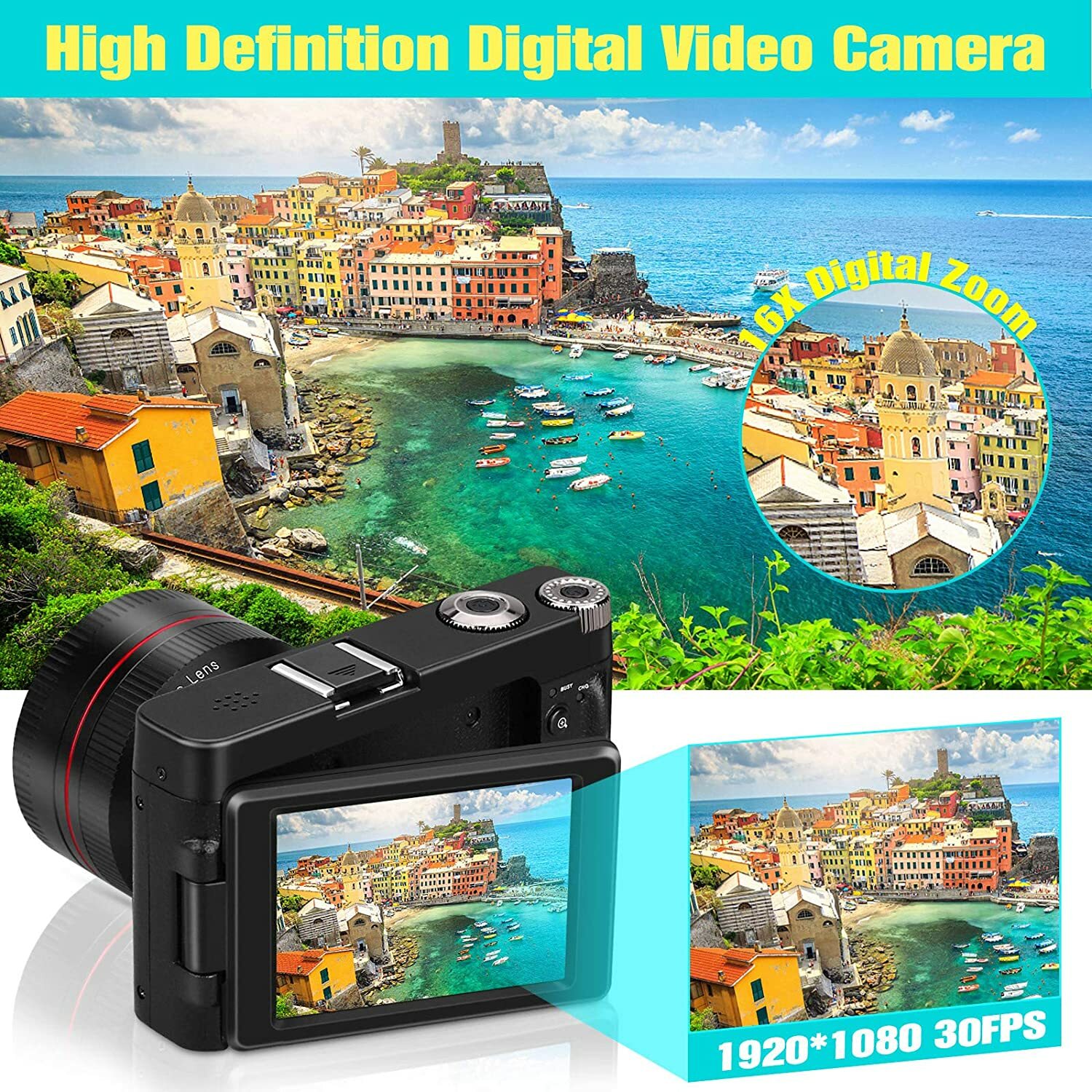 Digital Camera, Video Camera FHD 1080P 30FPS 24MP Video Camcorder, YouTube Vlogg
