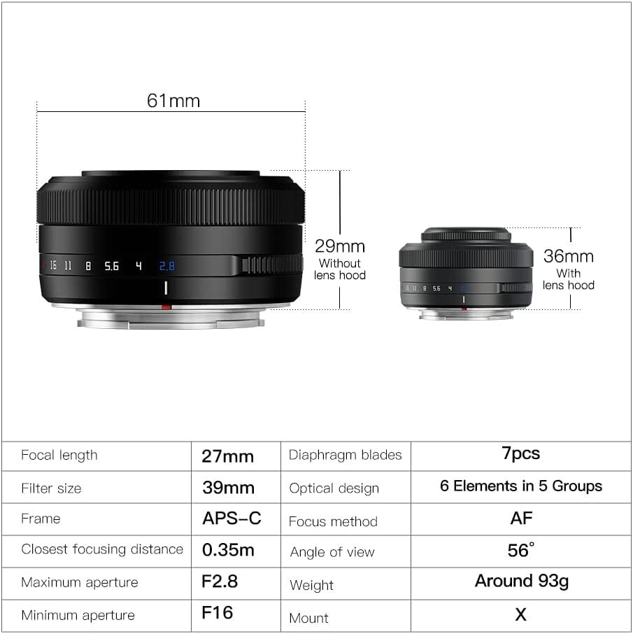 Open Box TTartisan 27mm F2.8 Autofocus Lens For Fuji X Mount Cameras