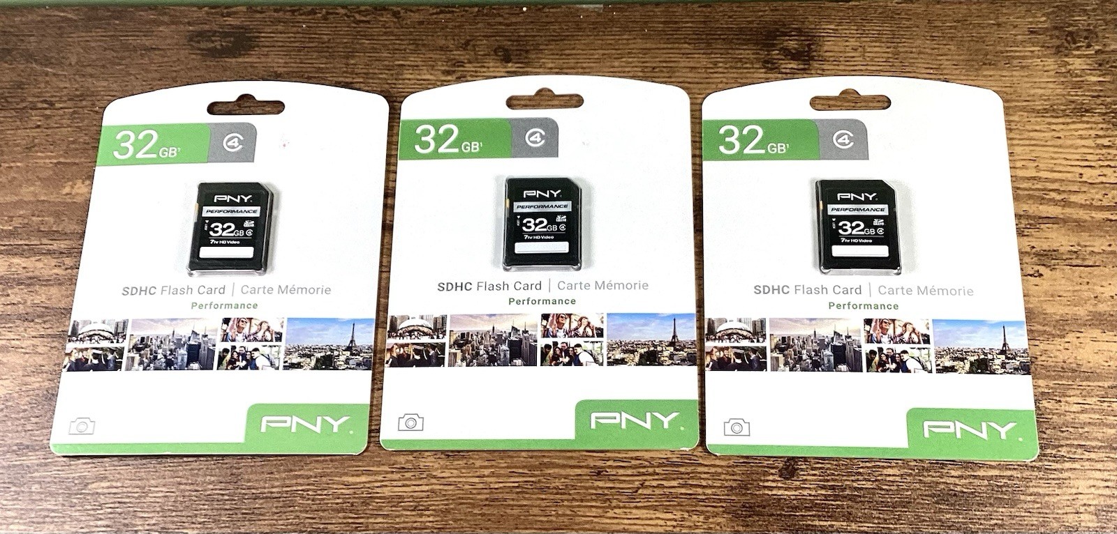 Lot of 3 New In Package PNY 32GB SDHC Flash Memory Cards Class 4