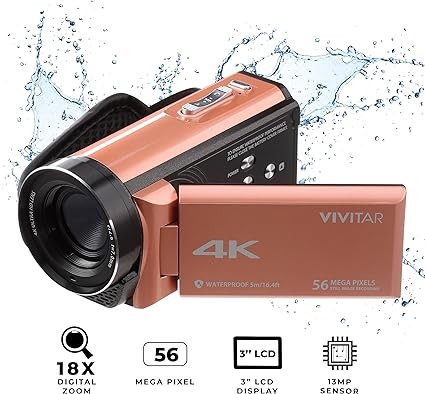 Vivitar 4K Camcorder Ultra HD Lens 4K Camera Video Recording DVR48K – Rose Gold