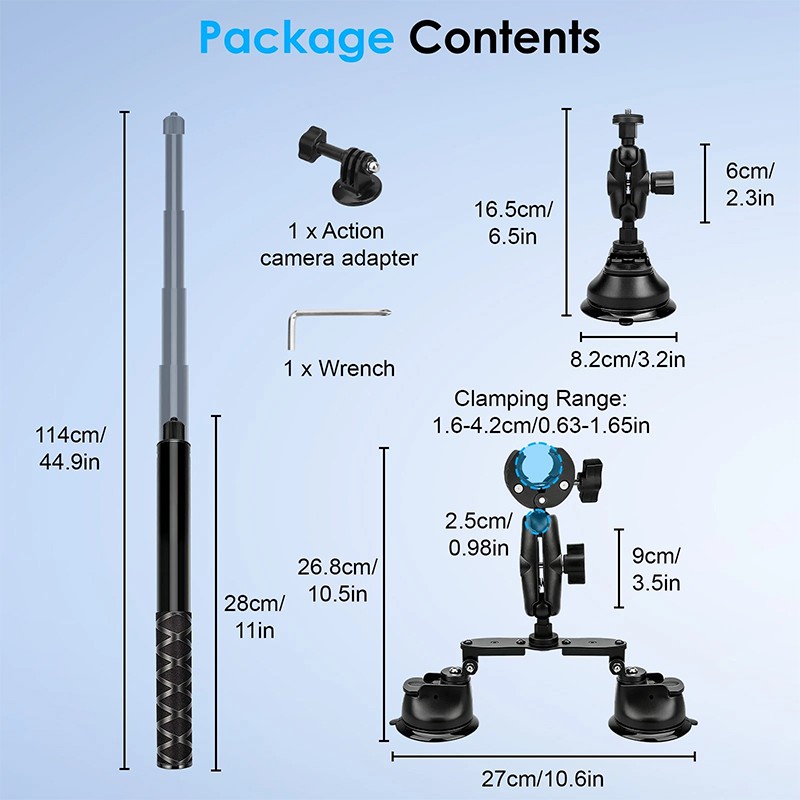 Car Suction Cup Mount Bracket+Selfie Stick For Insta360 X5 X4 X3 X2 DJI Camera