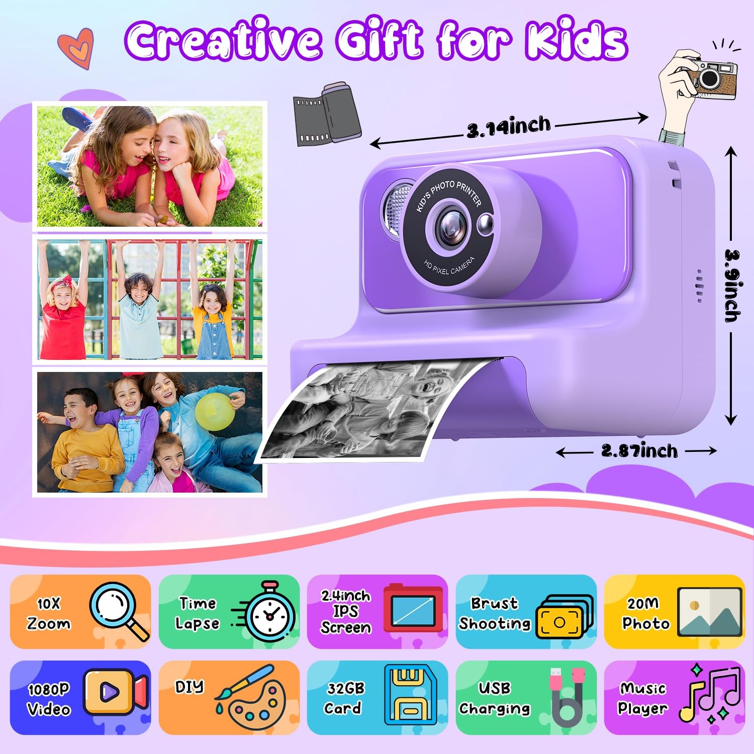 Kids Camera Instant Print, Christmas Birthday Gifts for Girls and Boys, 1080P…