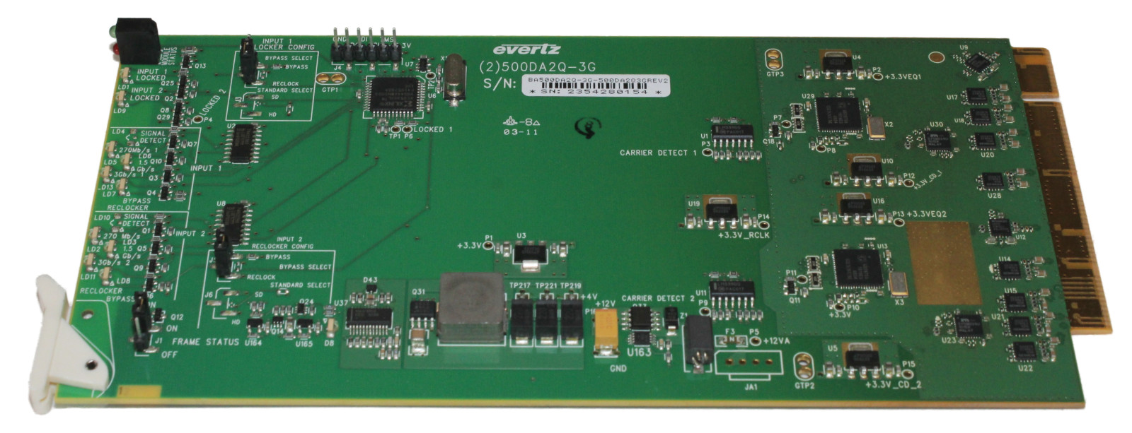 Evertz 500DA2Q-3G REV: 2 3G/HD/SD-SDI Dual Reclocking Distribution Amplifier