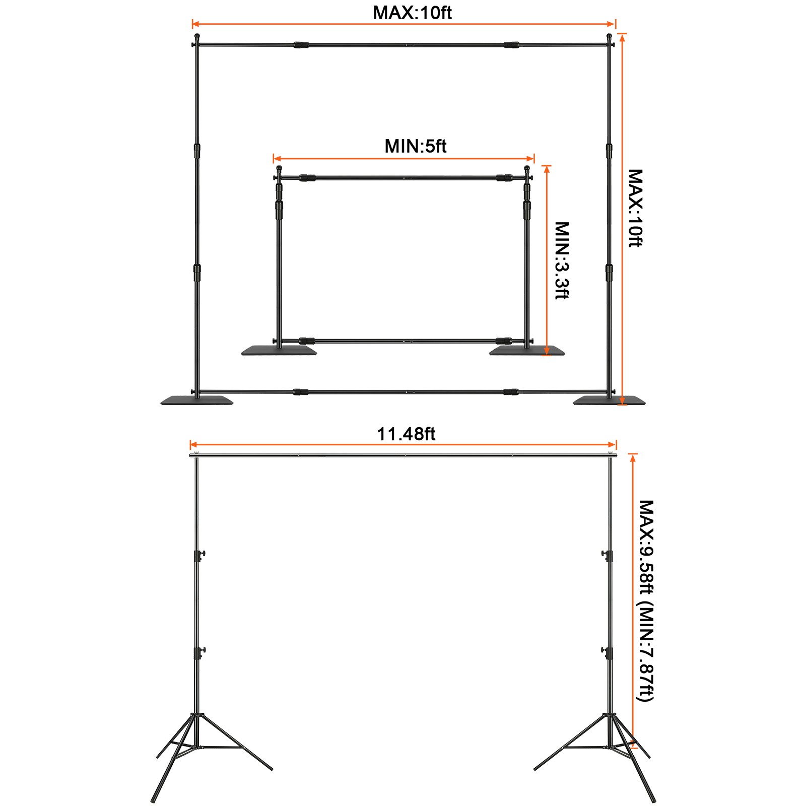 Pipe and Drape Kit Heavy Duty Backdrop Stand Carbon Steel Banner Base 10 / 12 ft