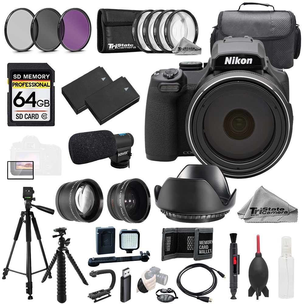 Nikon COOLPIX P1100 Digital Camera + Mic +64GB+ 9 PC Filter-MEGA Kit