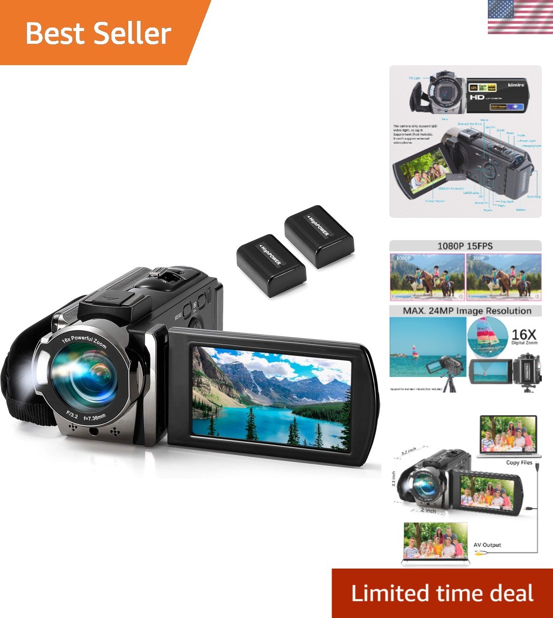 Lightweight Digital Camcorder with Dual Batteries & Pause Recording Feature